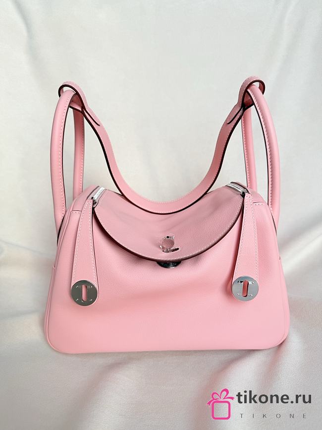 Hermes Lindy Handmade Swift Leather Pink Blue Silver - 26cm