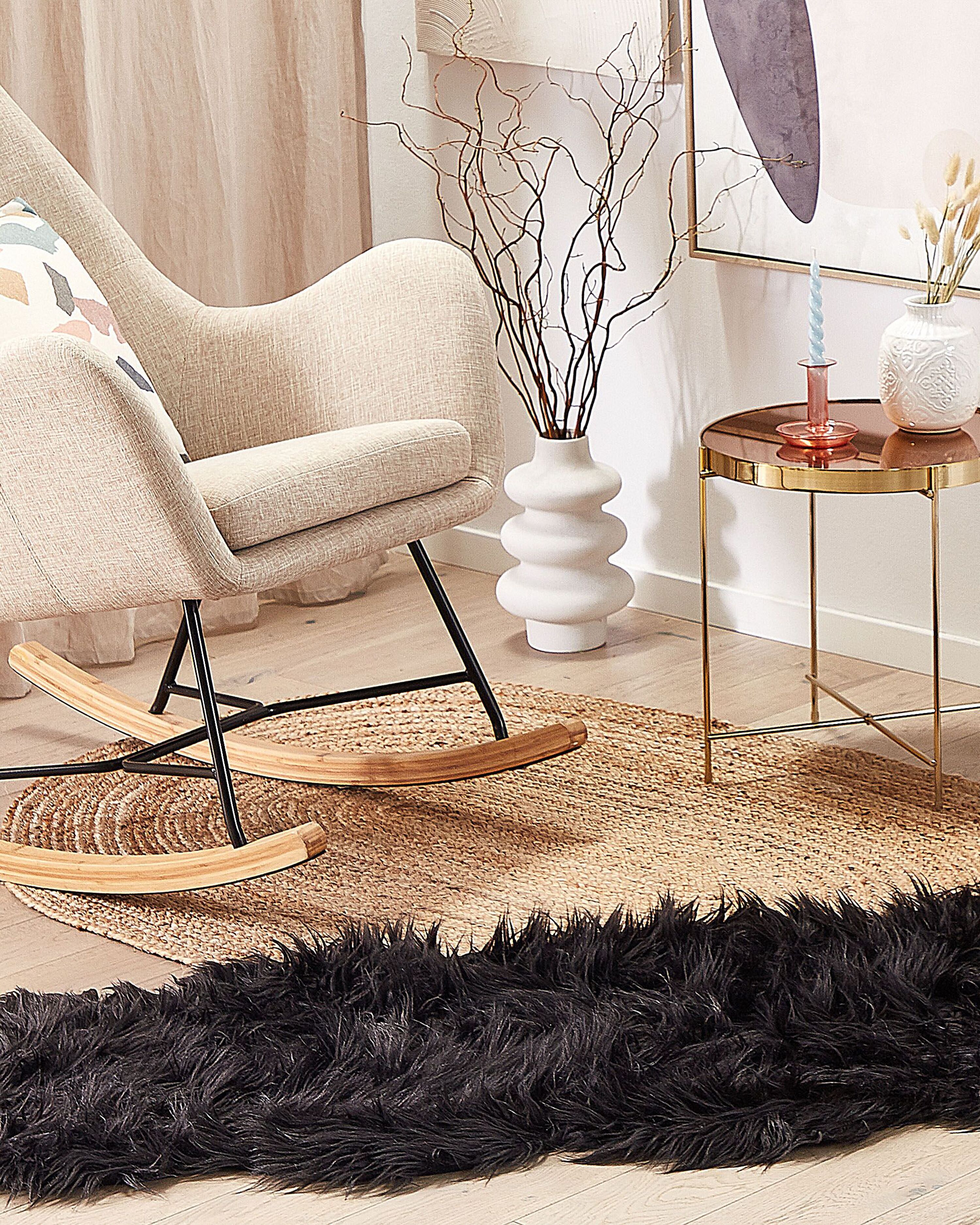 Faux Fur Rug MAMUNGARI Black 60 x 180 cm