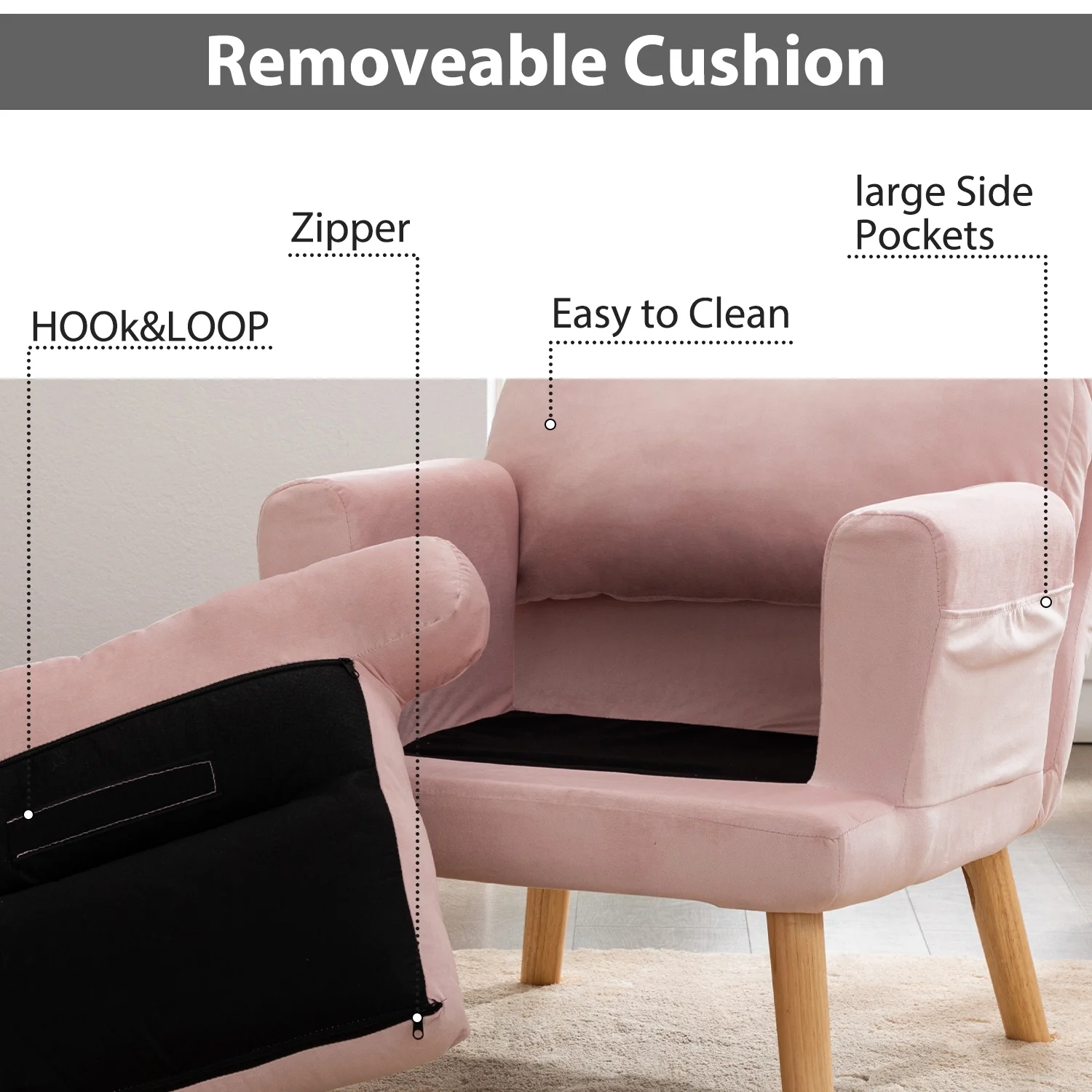 Bestier Adjustable Accent Chairs with Ottoman, Velvet Fabric Armchair for Bedroom Living Room, Comfy Lounge Chair with Padded Backrest and Side Pocket, Soft Reading Chair, Beige - Image 9