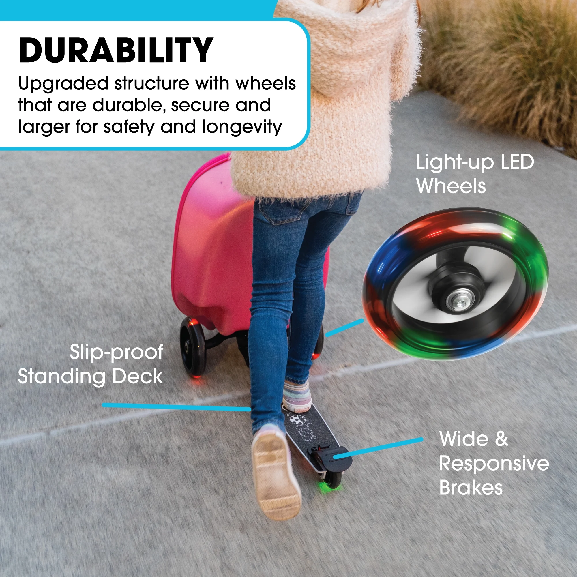 Kiddietotes Kid's Hard Shell Scooter Ride On Suitcase, Pink - Image 63