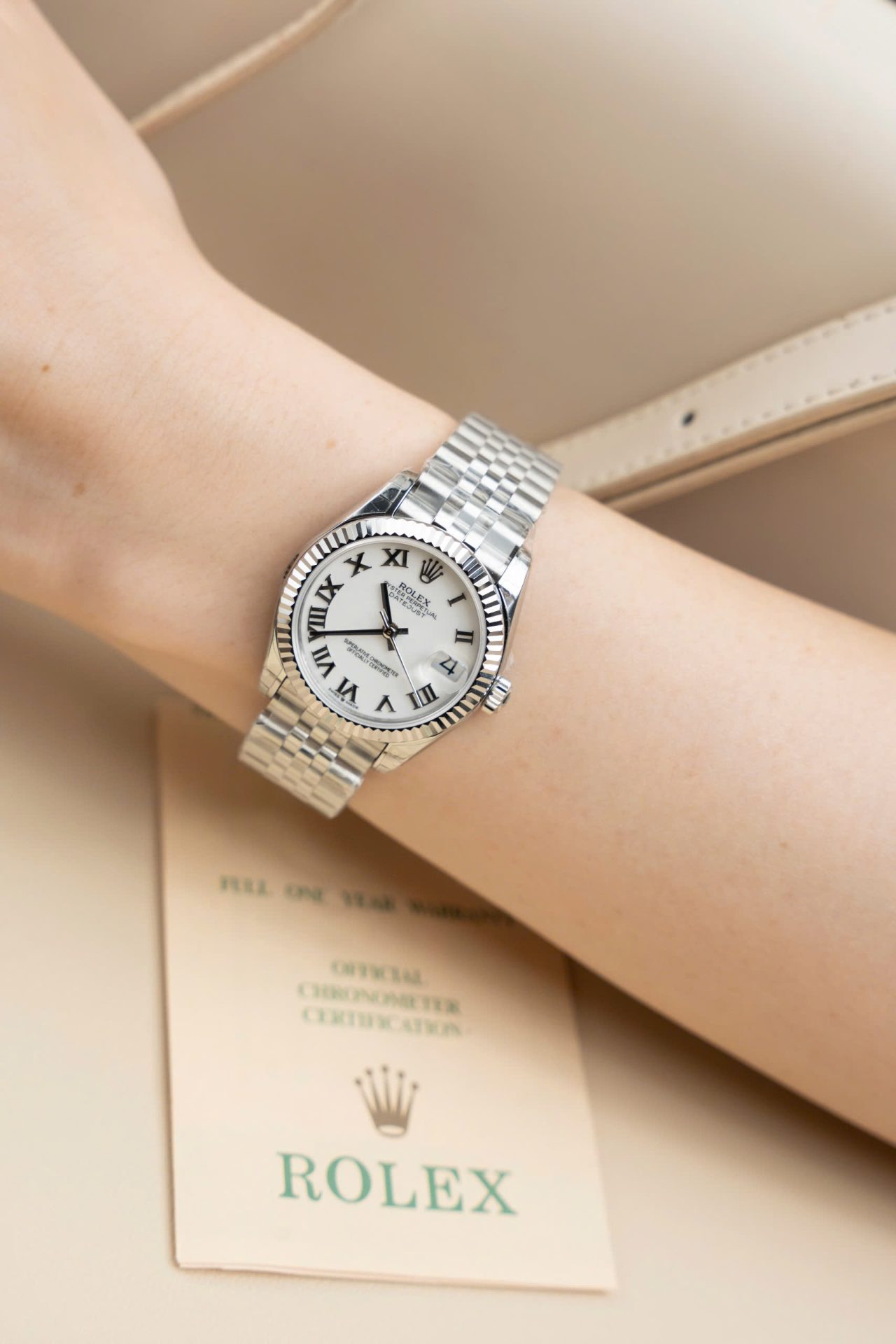Rolex DateJust Lady Fake Watch White Dial Roman Numerals 31mm - Elite Watch Atelier