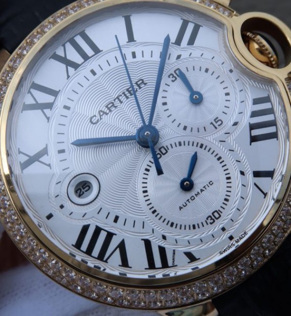 Replica Cartier Ballon Bleu De Cartier Chrono YG White Dial Diamonds Bezel A8101 - Top club