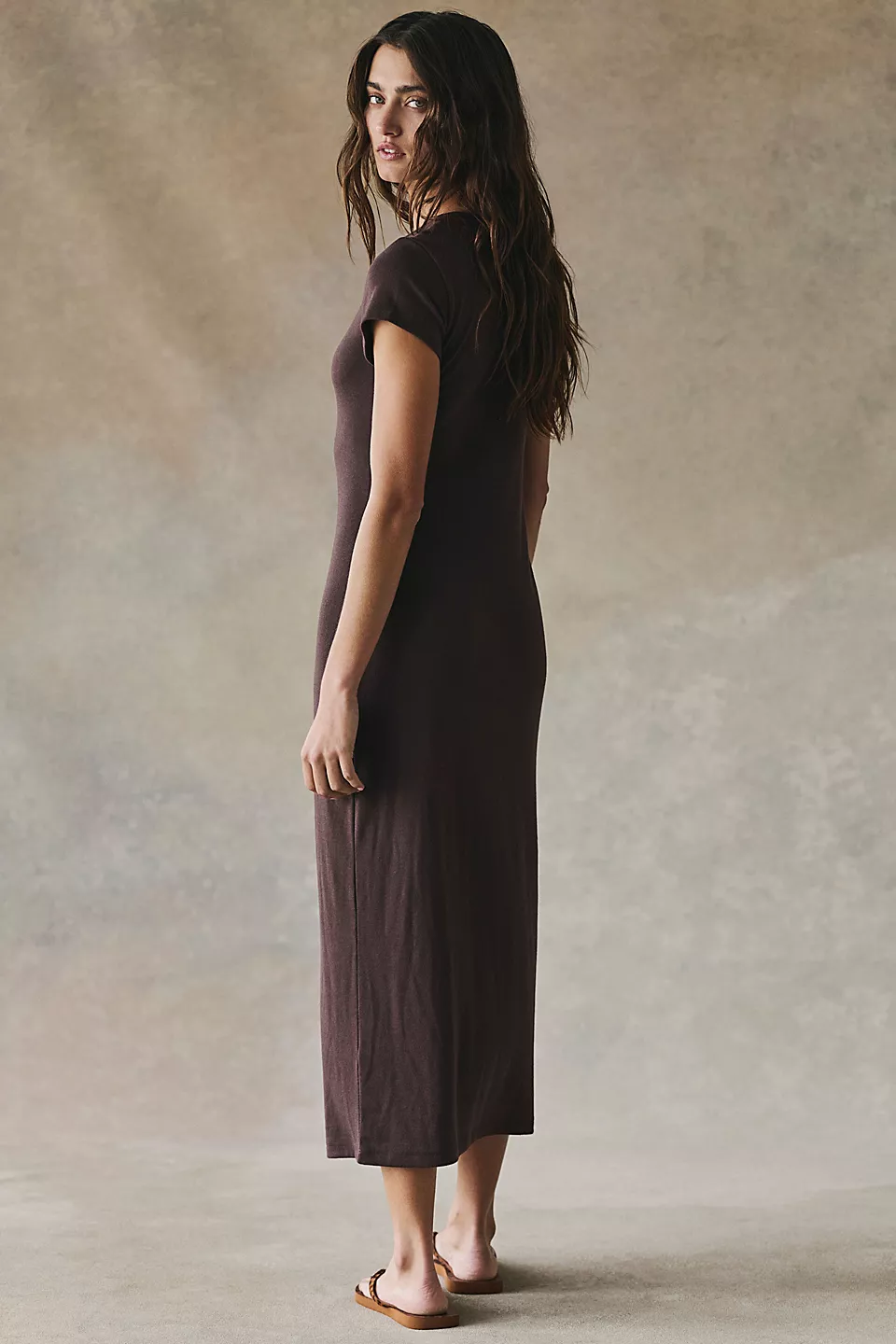 Good Feels Slim Midi Dress-Brown
