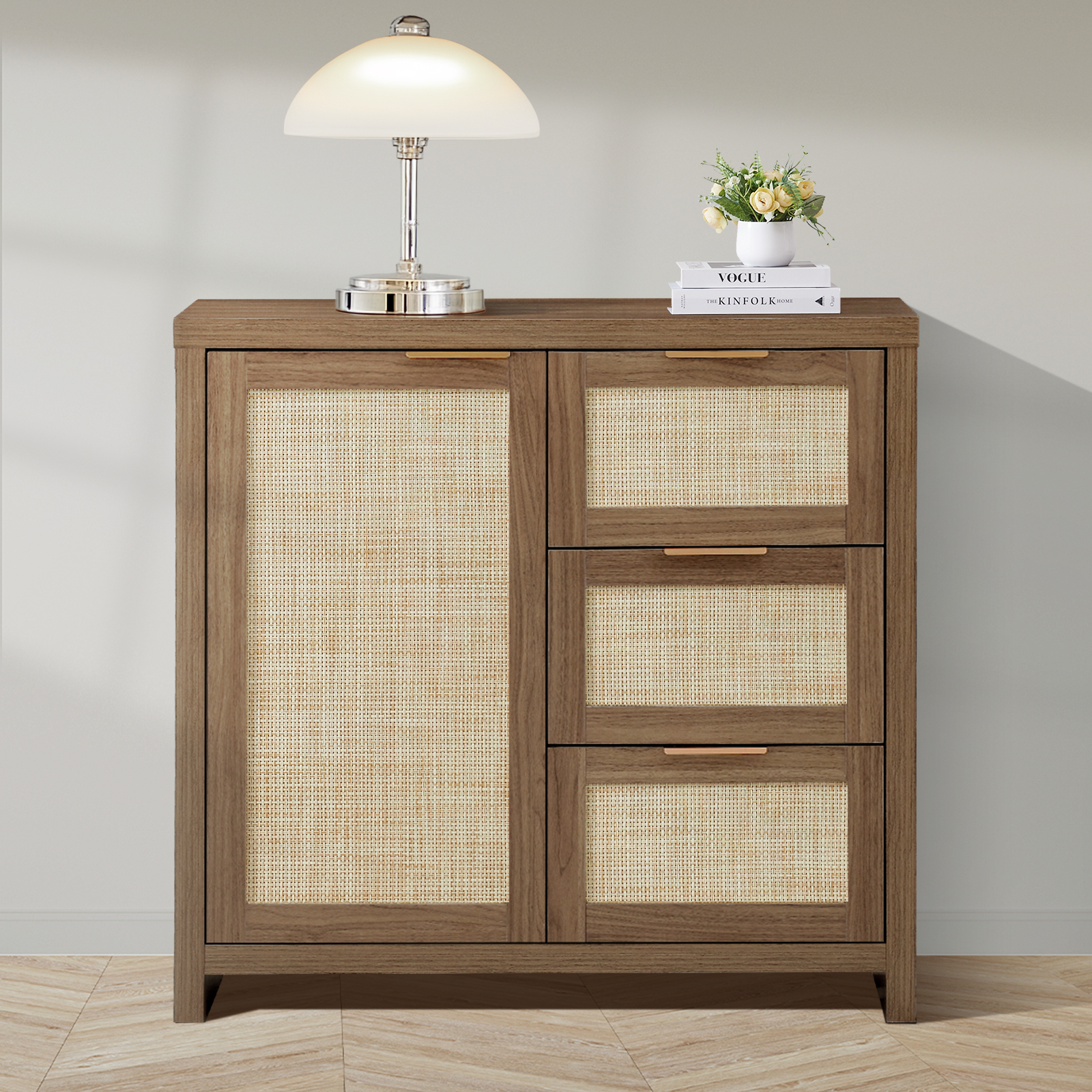 ARKANTOS Sideboards and Buffets, Boho Storage Cabinets with Rattan Doors and Drawers, Natural Oak - Image 19