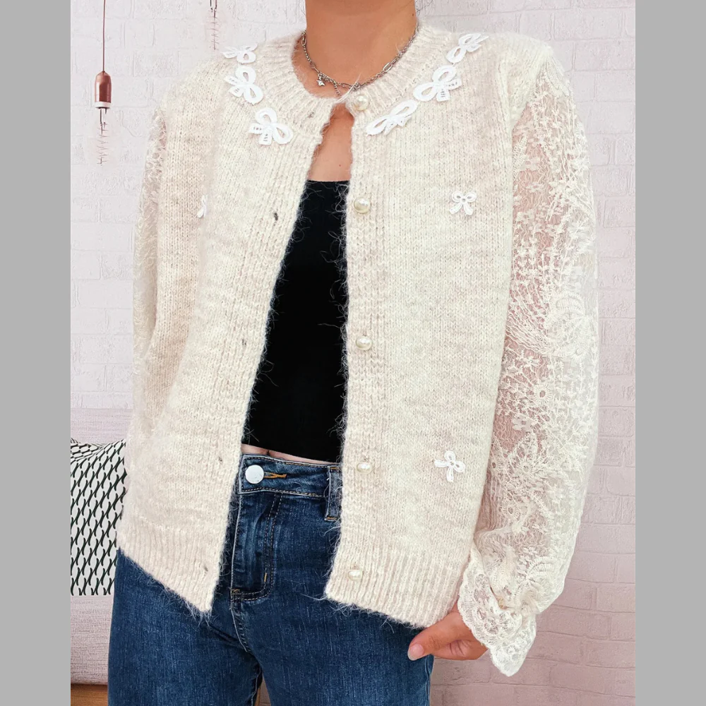 Lace Sleeve Button-Up Cardigan - ZKZOOK