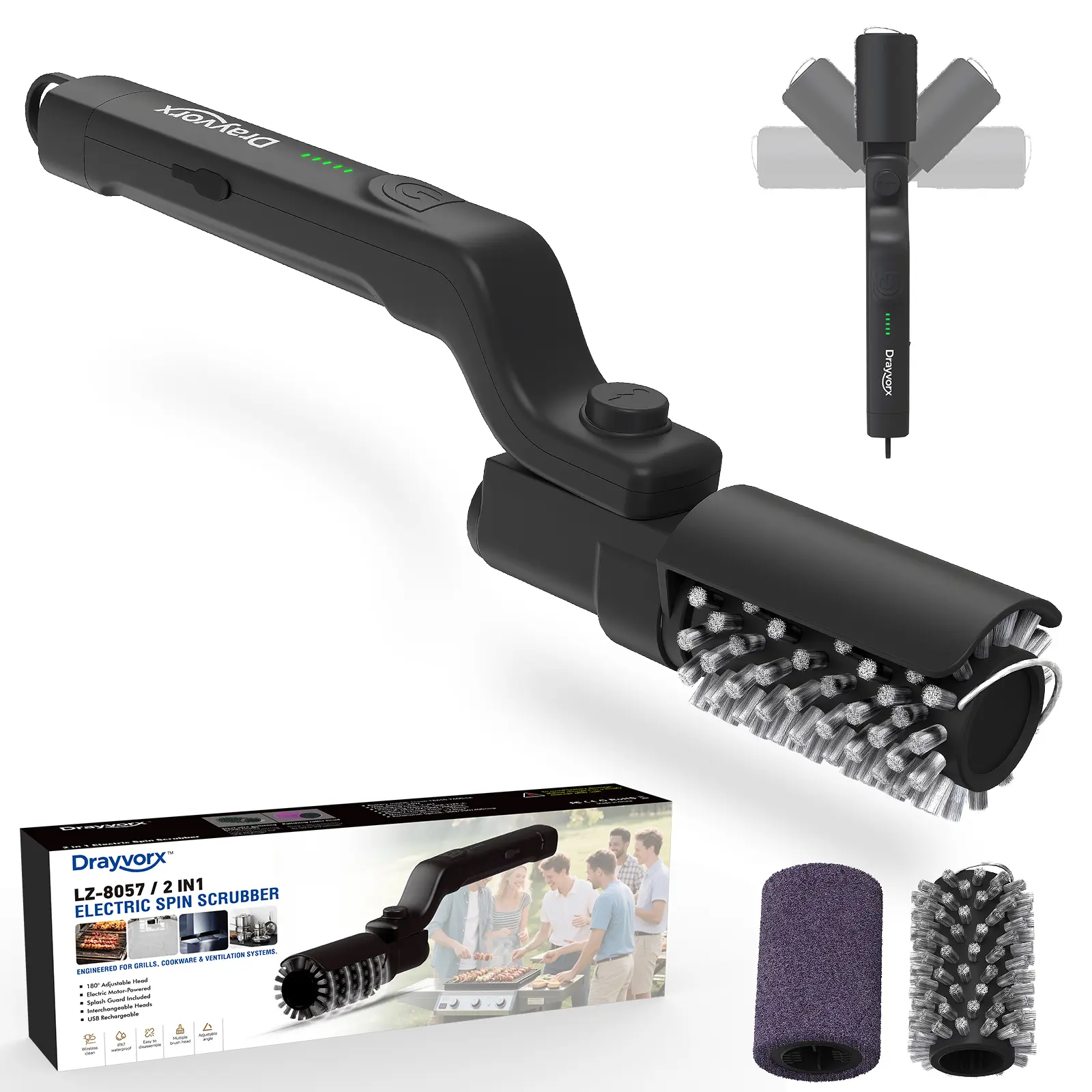 Electric Grill Brush, Cordless BBQ Grill Cleaner for Burnt-On Food, Safe Bristle-Free Electric Grill Cleaning Tool for Outdoor Grills