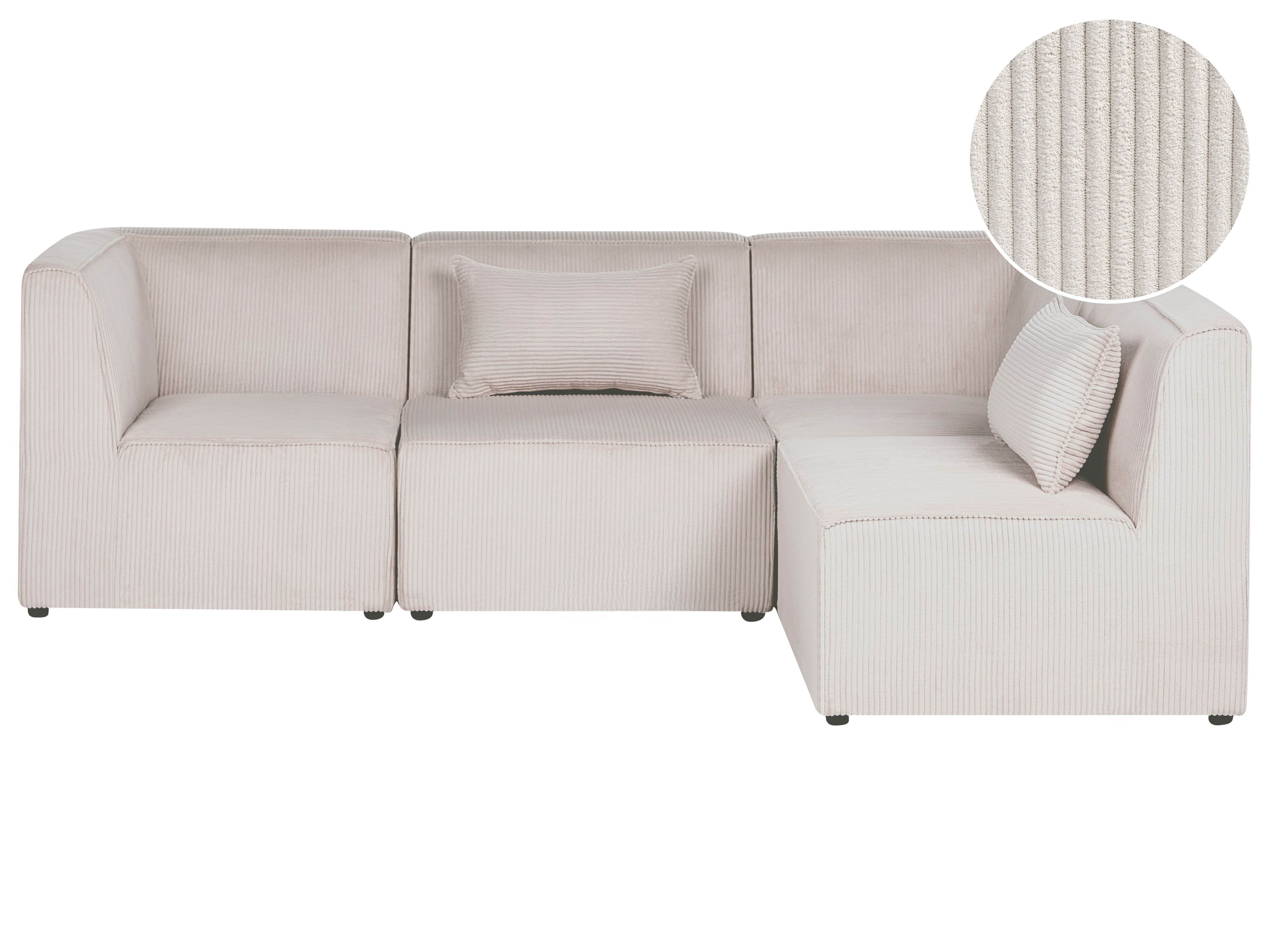 Modular Corner Sofa 4 Seater LEMVIG Corduroy Beige Left Hand