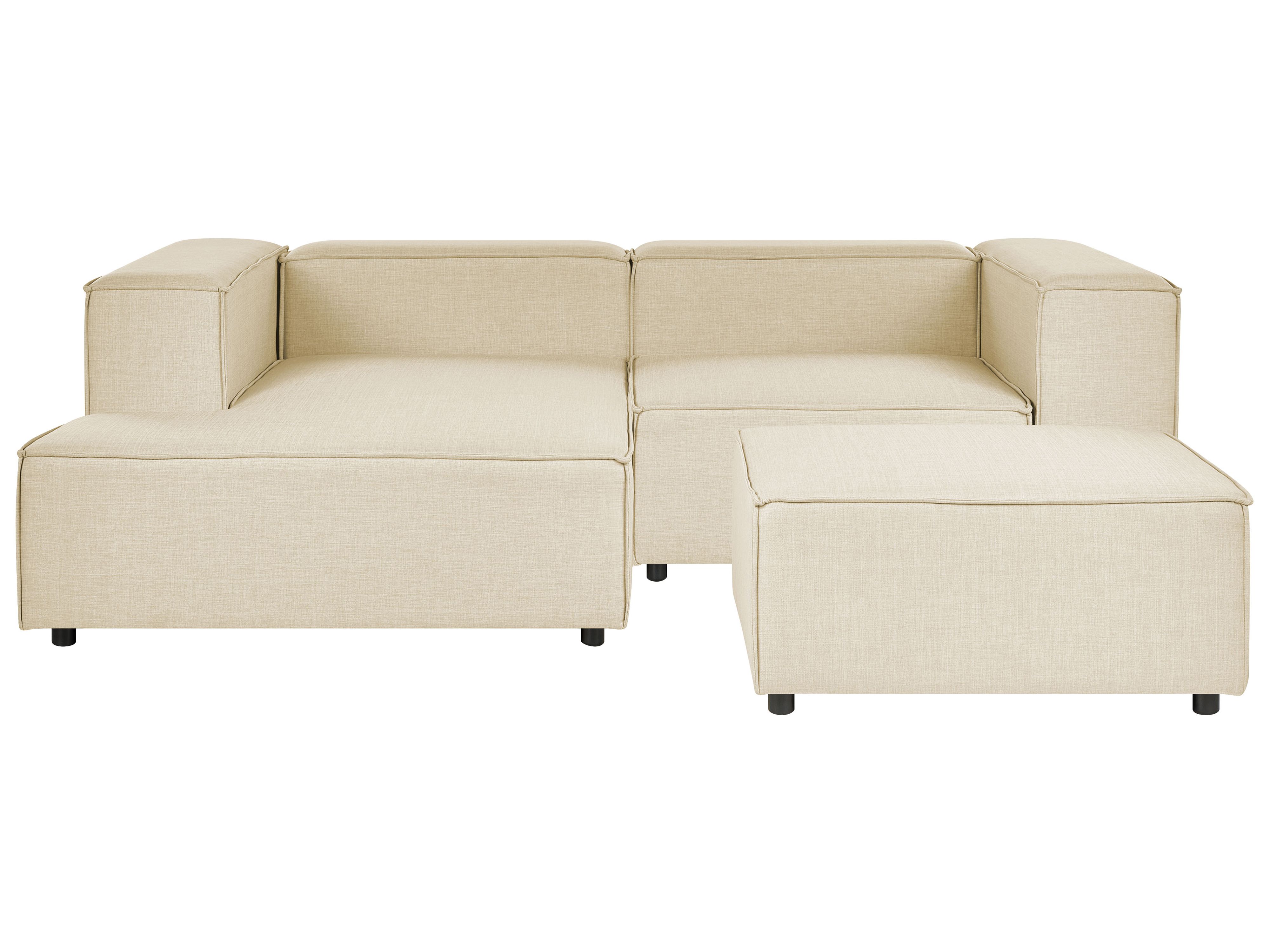 Modular Corner Sofa 2 Seater APRICA Faux Linen Beige with Ottoman Right Hand