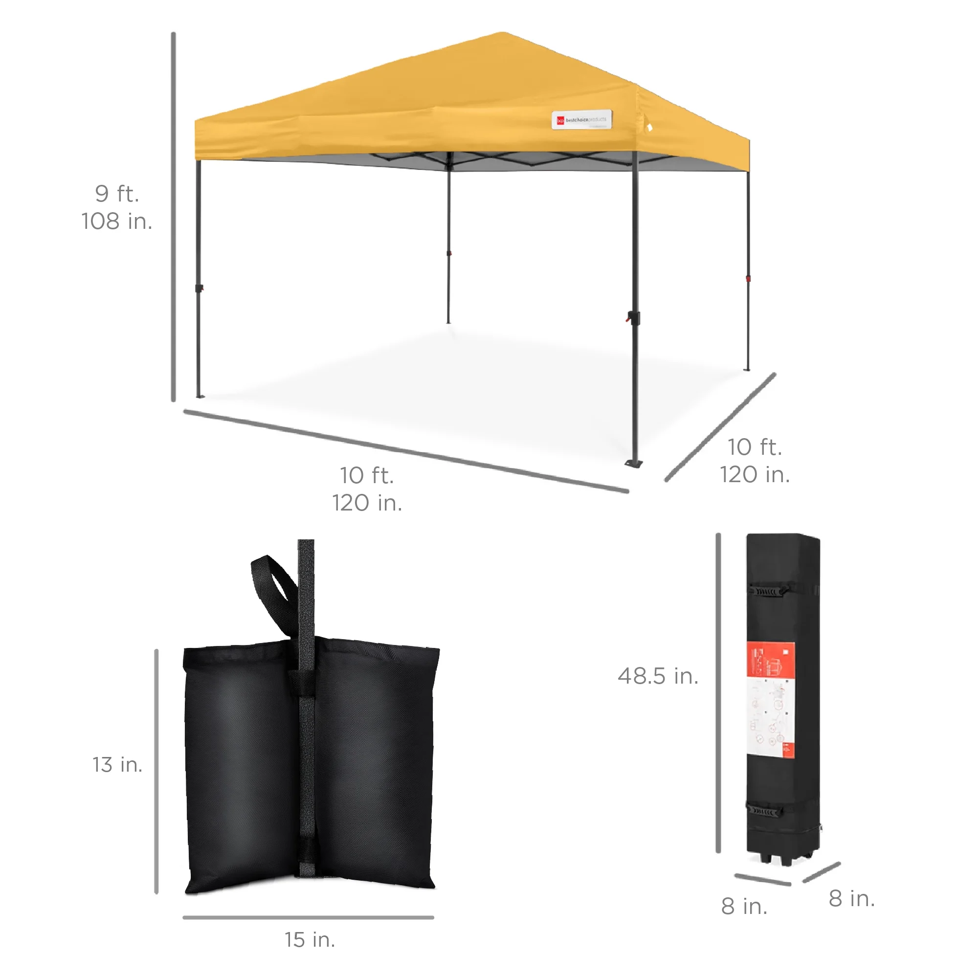 Best Choice Products 10x10ft Easy Setup Pop Up Canopy w/ 1-Button Setup, Wheeled Case, 4 Weight Bags - White - Image 73
