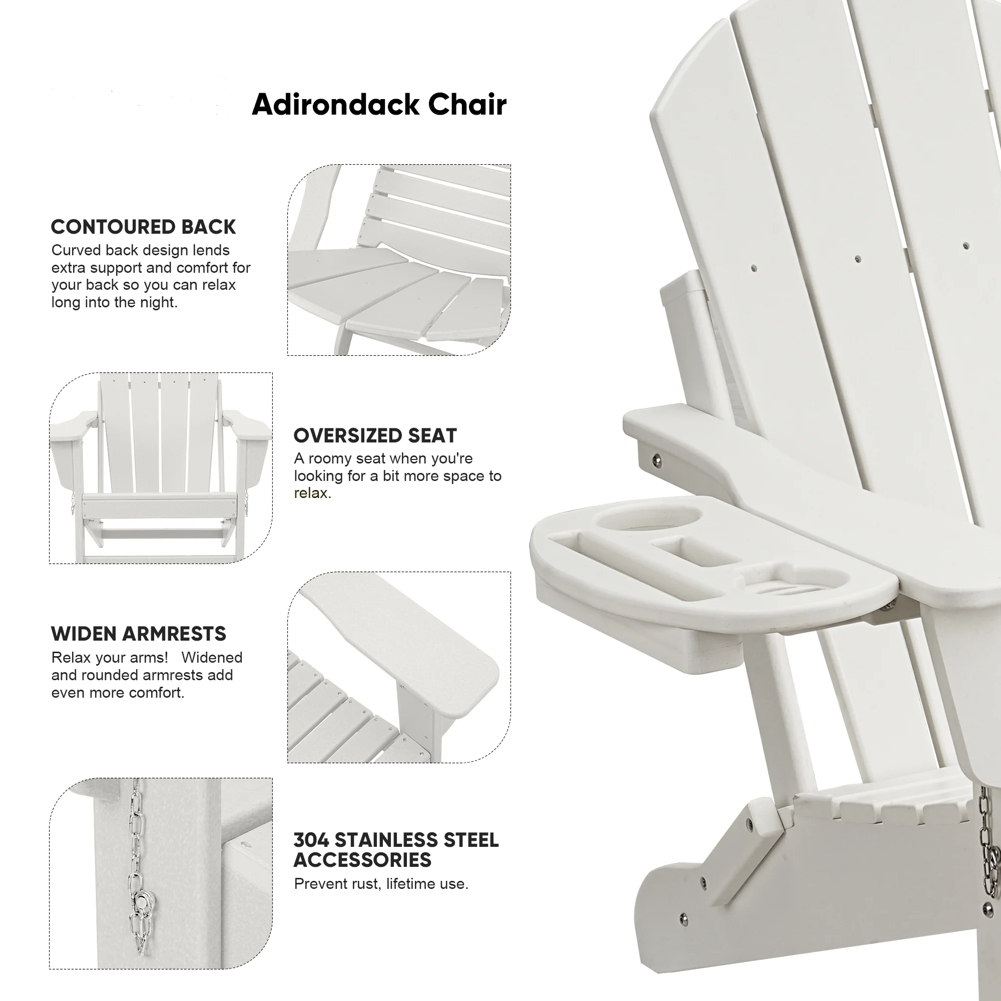 FOOWIN HDPE Plastic Adirondack Chairs Set of 4, Black - Image 113