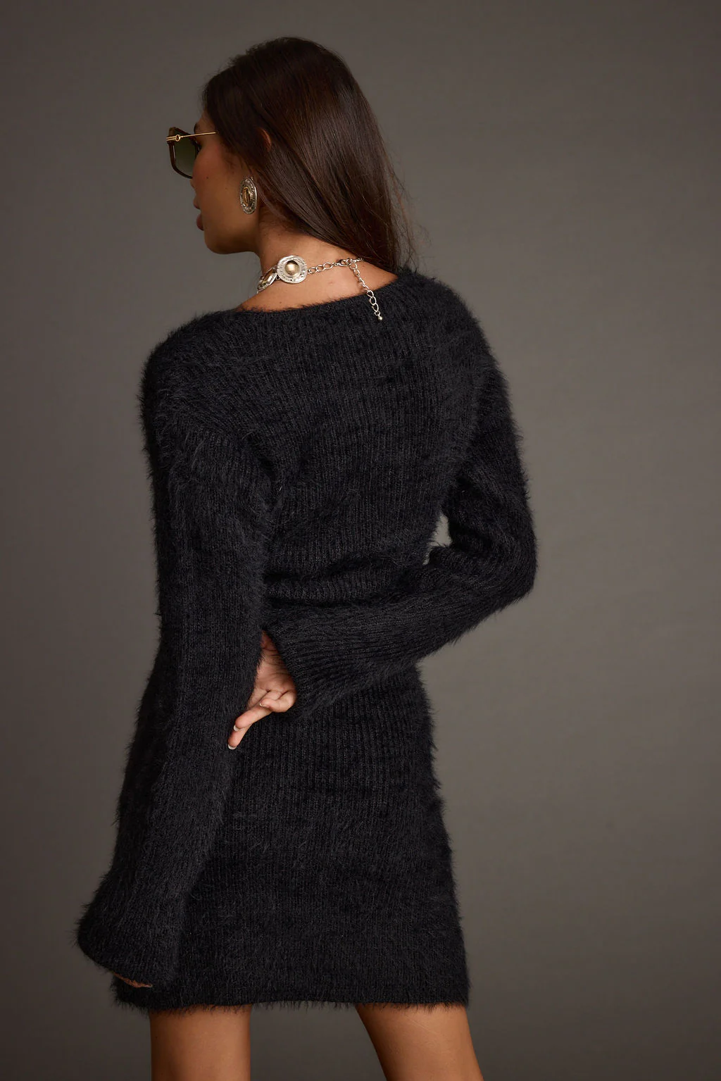Shiloh Black V-Neck Sweater Mini Dress