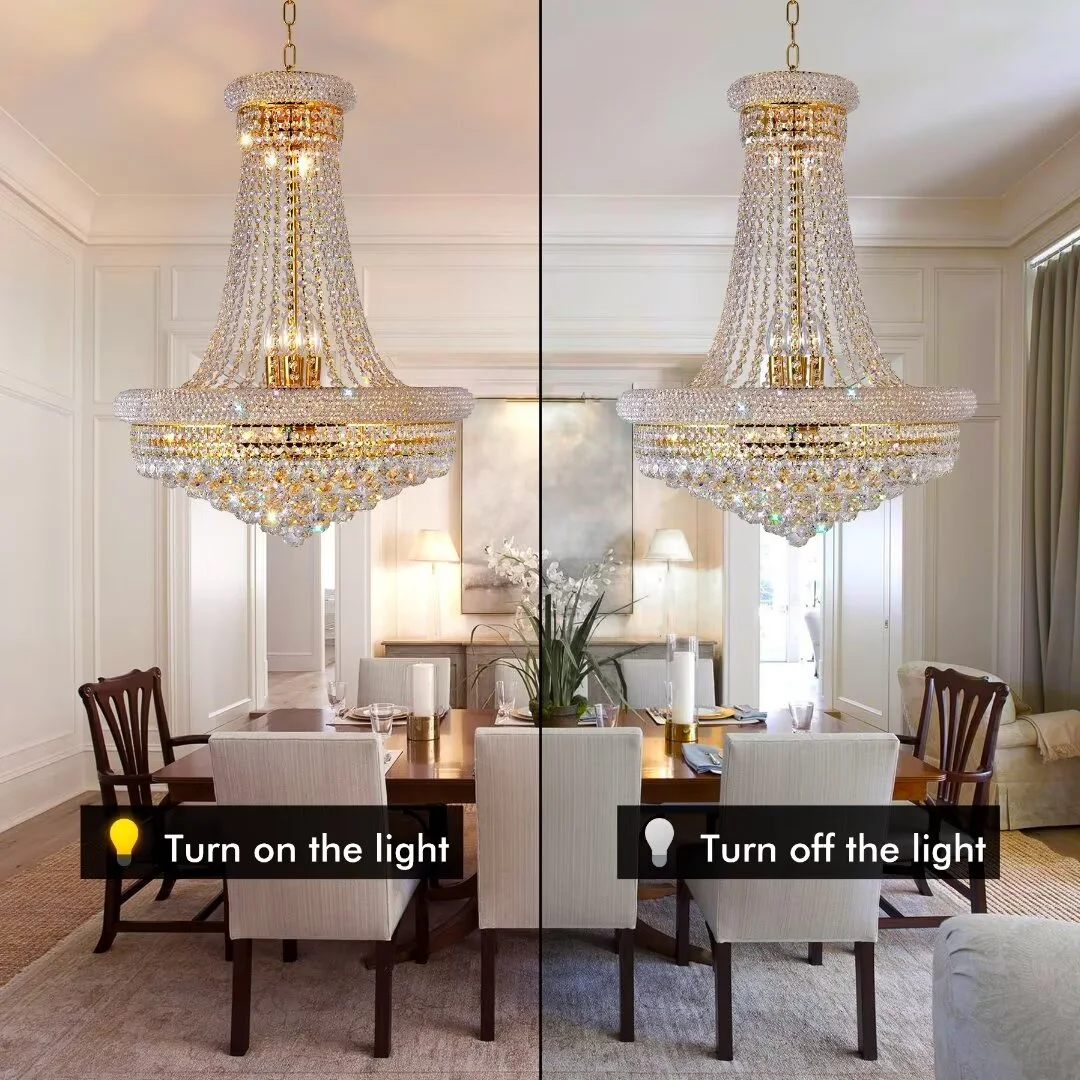 FINE MAKER 13 light empire luxury crystal chandelier, 6 layer crystal living room large chandelier