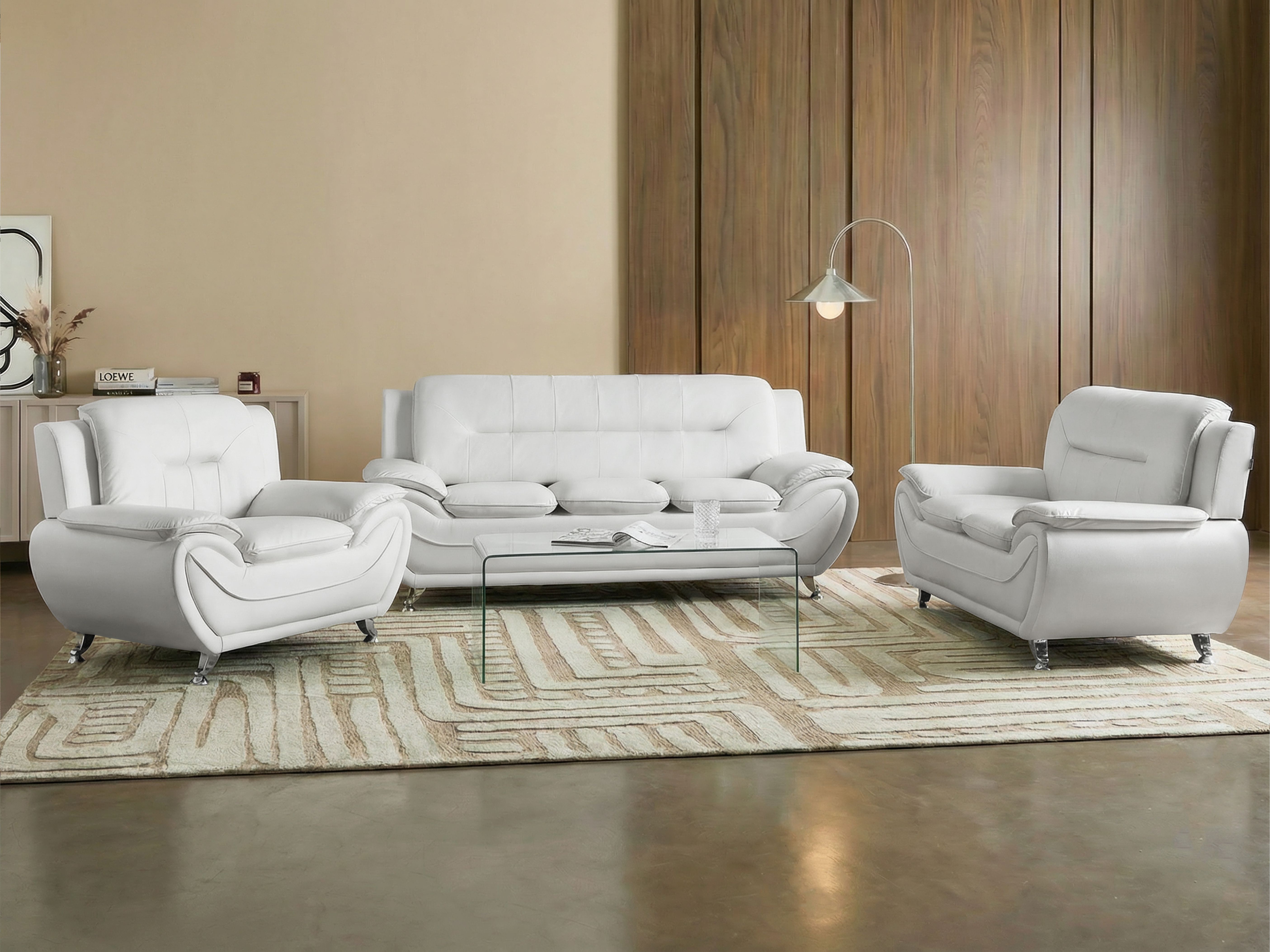 Living Room Set 6 Seater LEIRA Faux Leather White
