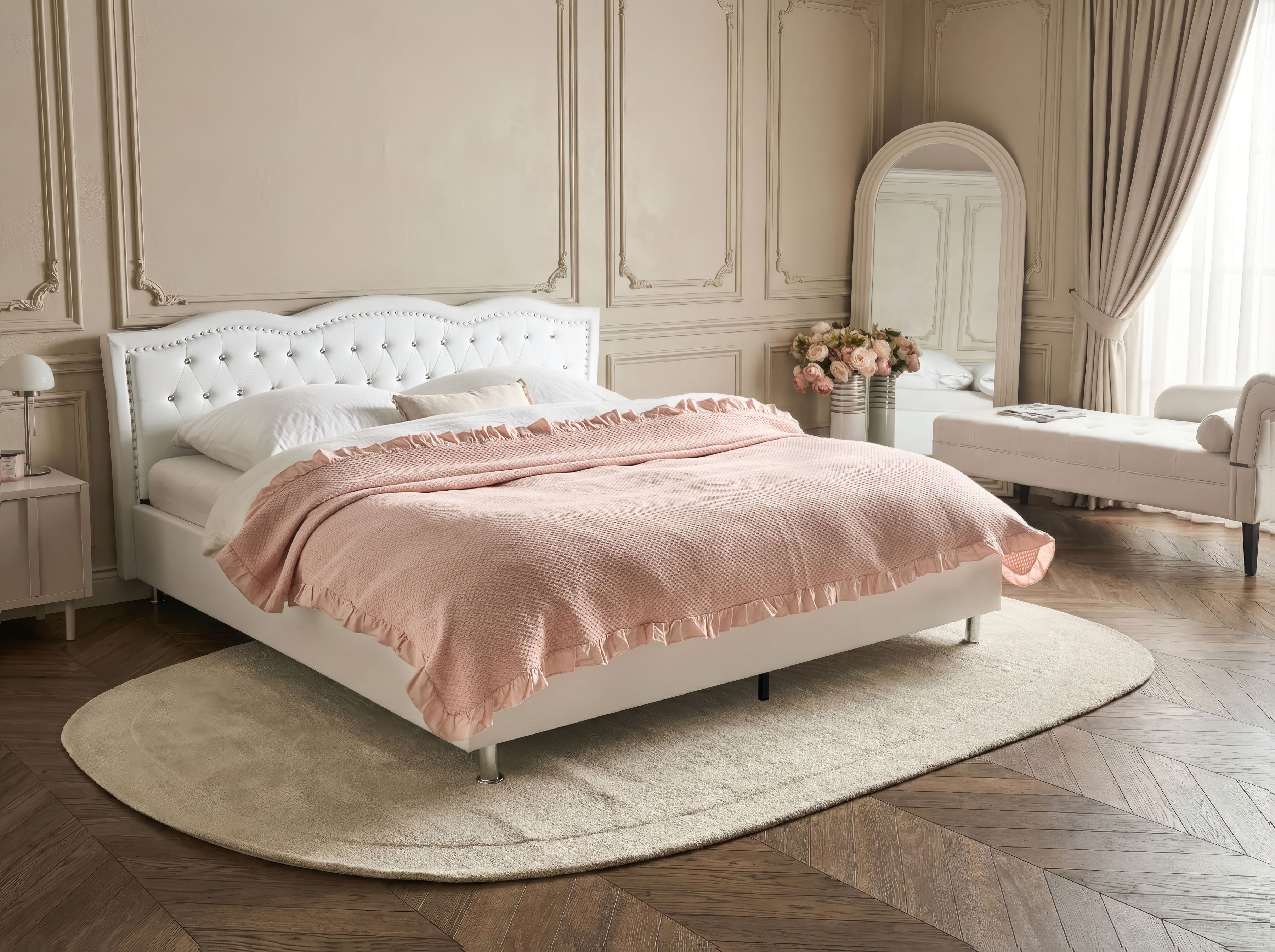Ottoman Bed Faux Leather METZ 180 x 200 cm (EU Super King) White