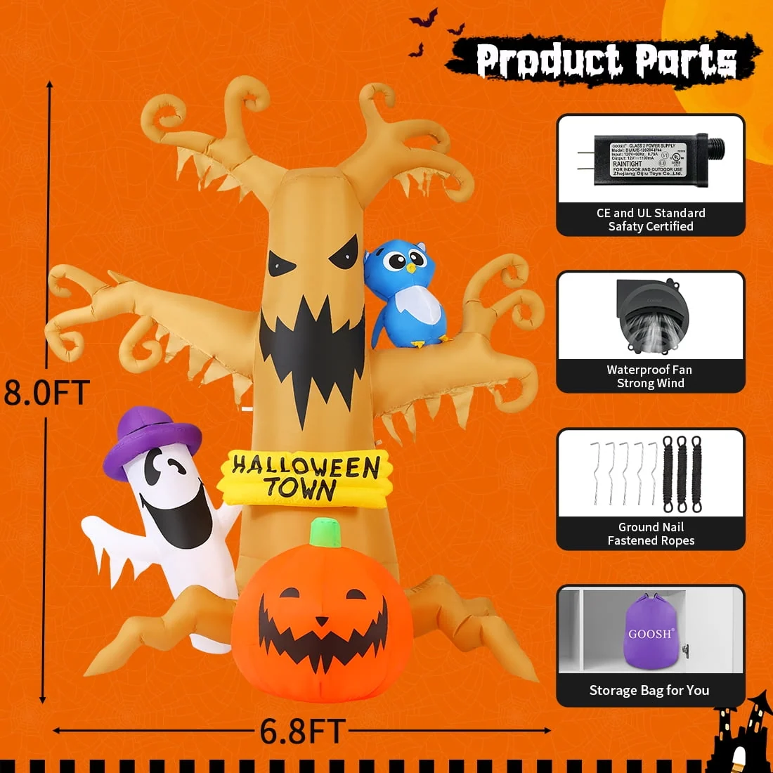 GOOSH Halloween Inflatables 8 FT Halloween Inflatable tree with Ghost Pumpkin and Owl, Halloween Dead Tree Decorations Scary Halloween Decorations with Built-in Lights for Halloween/Holiday/Party - Image 6 GOOSH Halloween Inflatables 8 FT Halloween Inflatable tree with Ghost Pumpkin and Owl, Halloween Dead Tree Decorations Scary Halloween Decorations with Built-in Lights for Halloween/Holiday/Party - Image 6