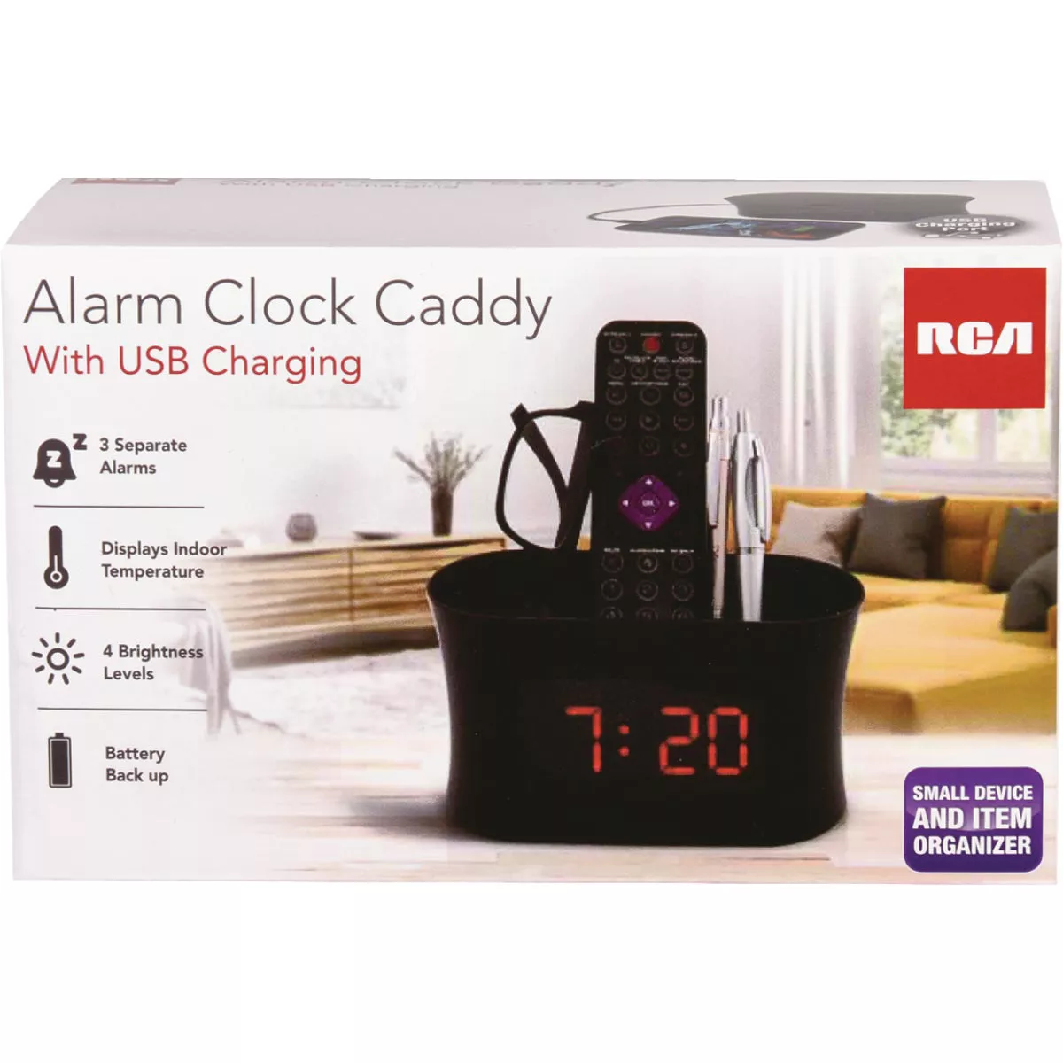 RCA USB Alarm Clock with Storage Caddy