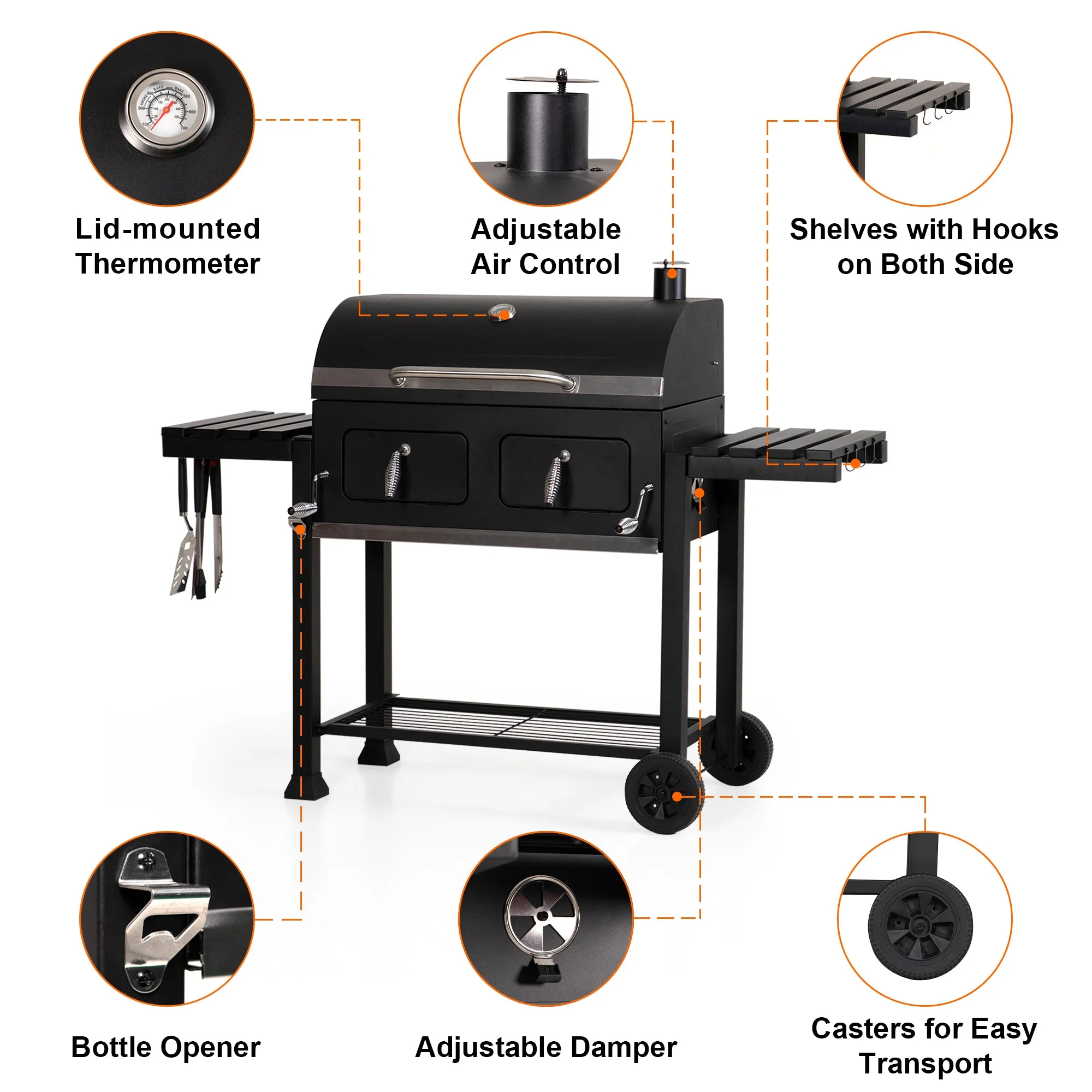 & William 34-inch BBQ Charcoal Grill Outdoor Portable Barbecue Grill - Image 7