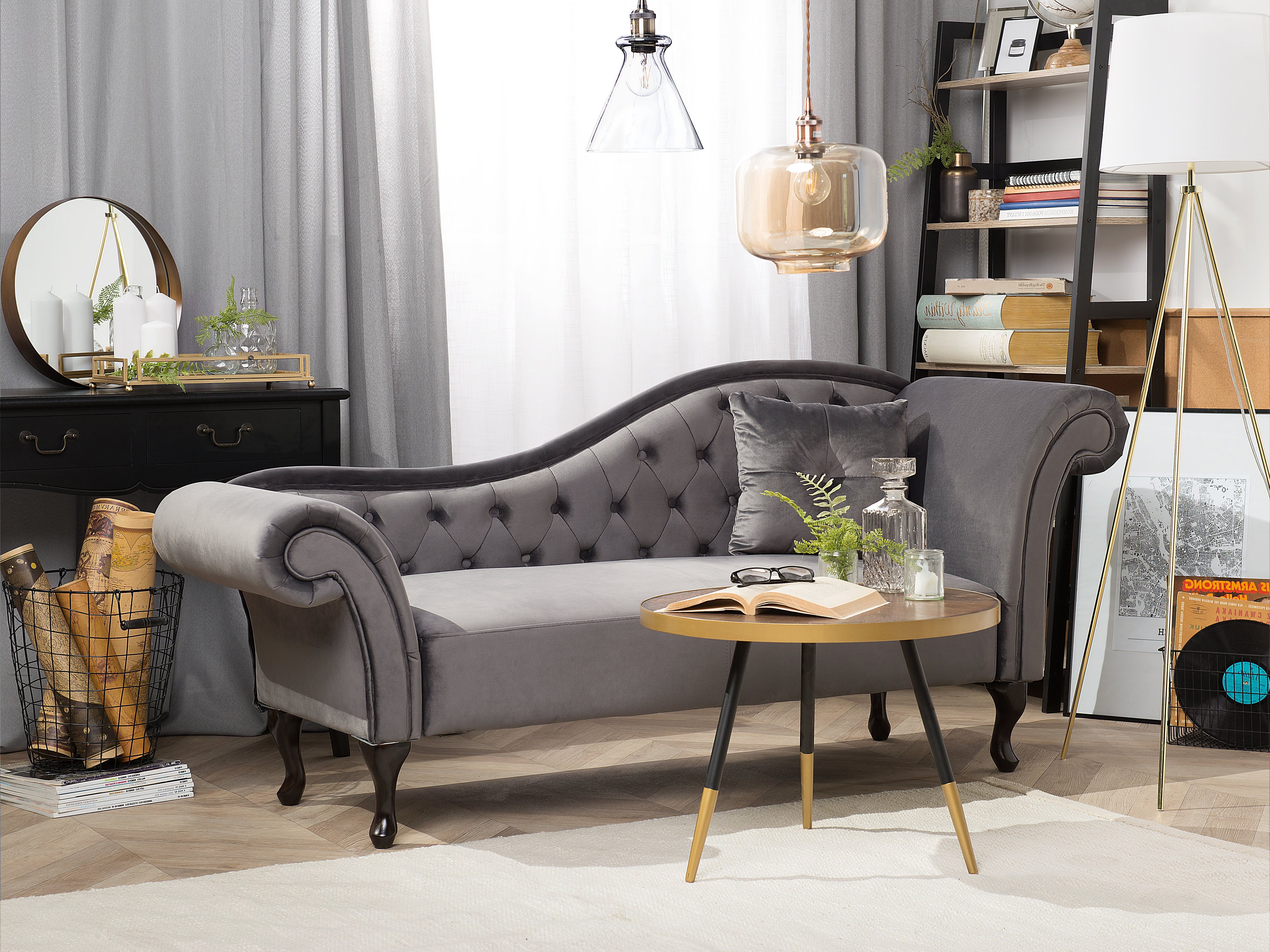 Right-Hand Chaise Lounge LATTES Velvet Grey