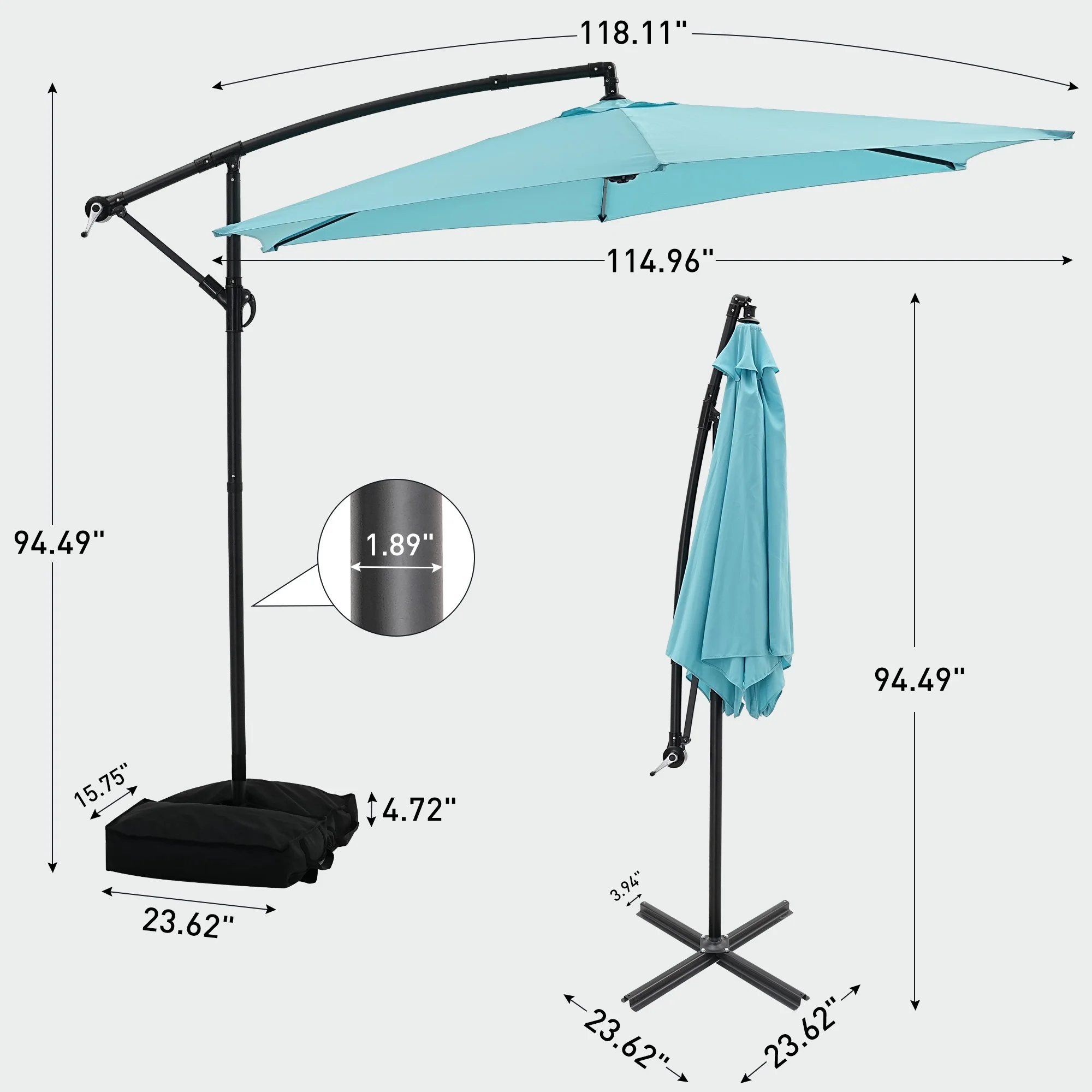 Ainfox 10ft Cantilever Patio Umbrella with Lights, Offset Market Umbrella with Sandbags Weighted Base and Cross Base,Khaki - Image 39