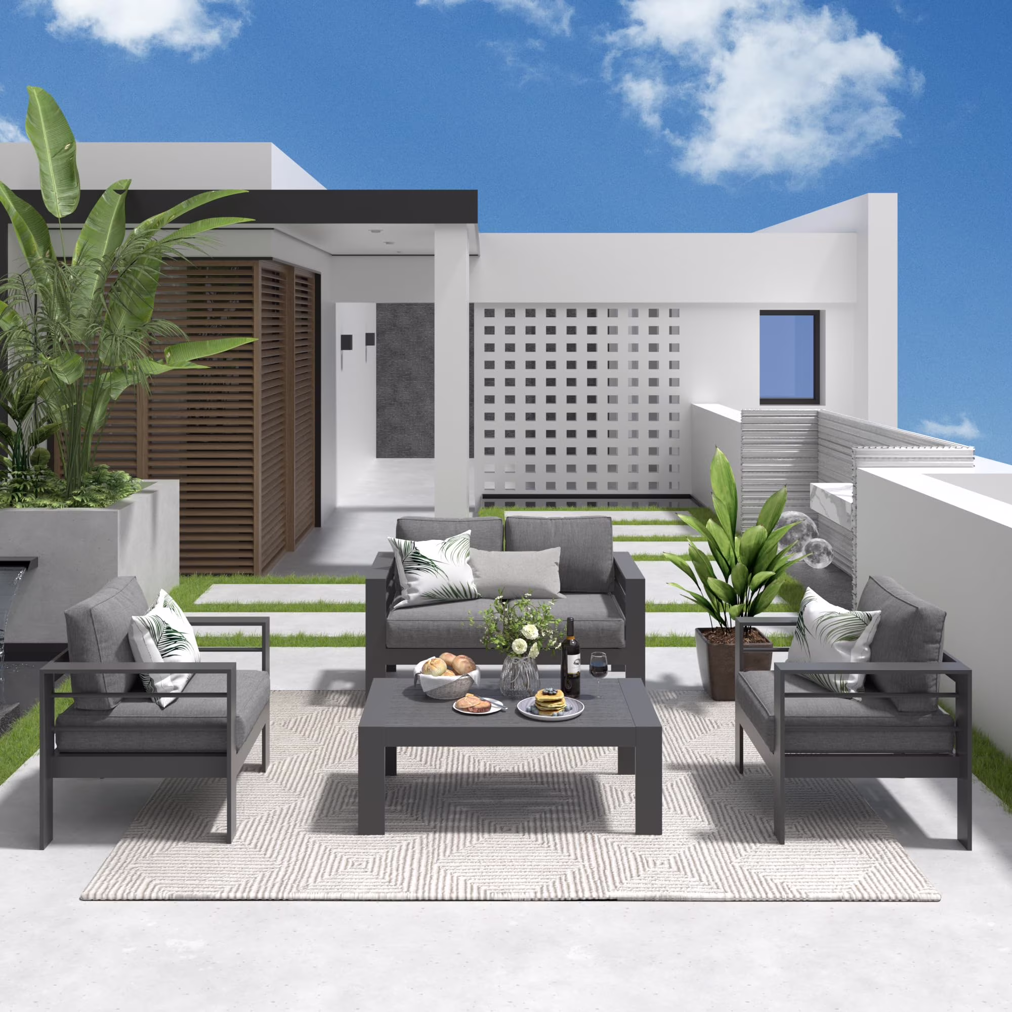 CozyHom 5 Pcs Outdoor Patio Aluminum Furniture Sofa Sets, Outside Patio Conversation Couch Sets With Table&Cushions for Garden Porch, Gray - Image 20