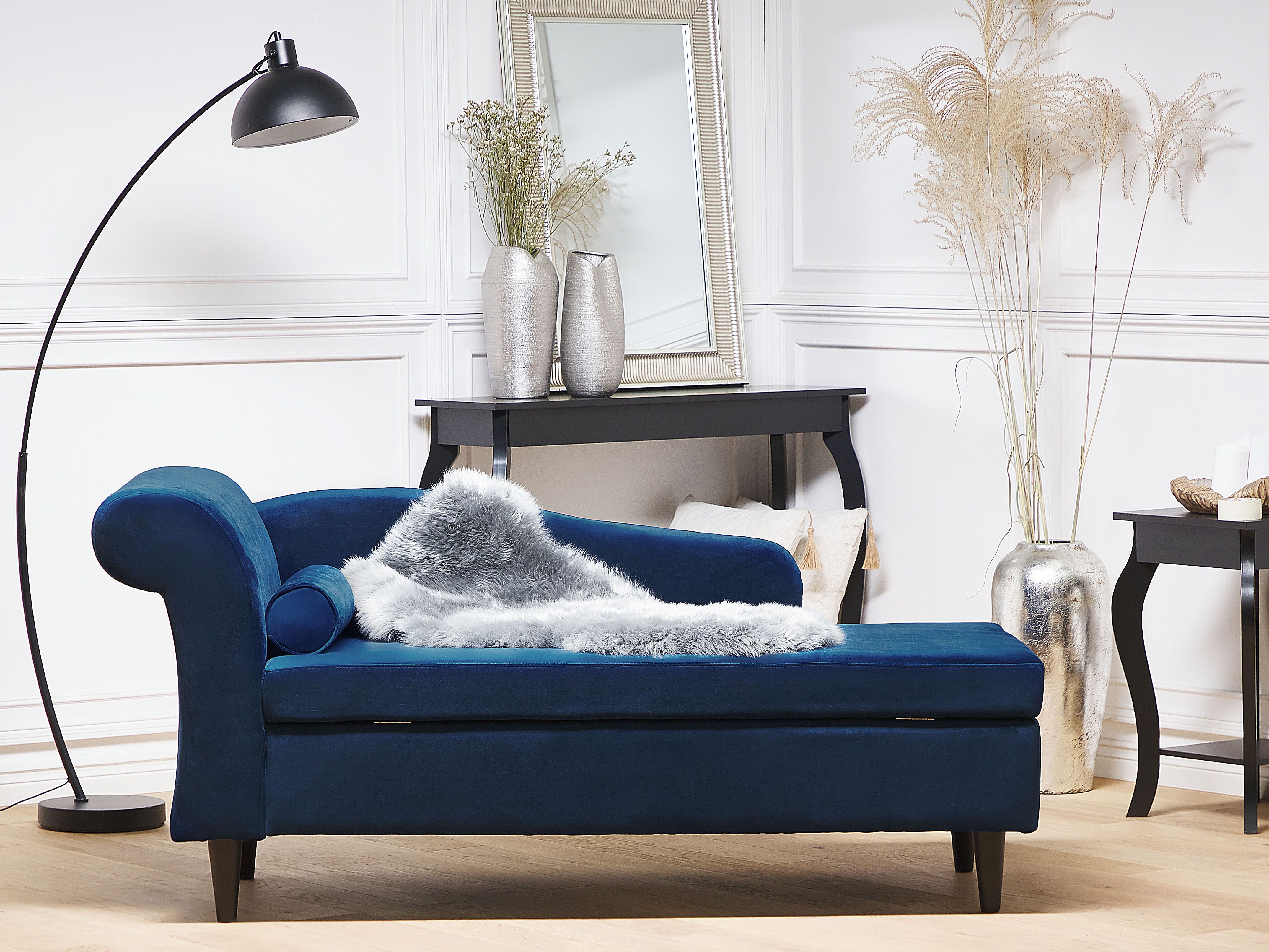 Left-Hand Chaise Lounge LUIRO Velvet Navy Blue with Storage