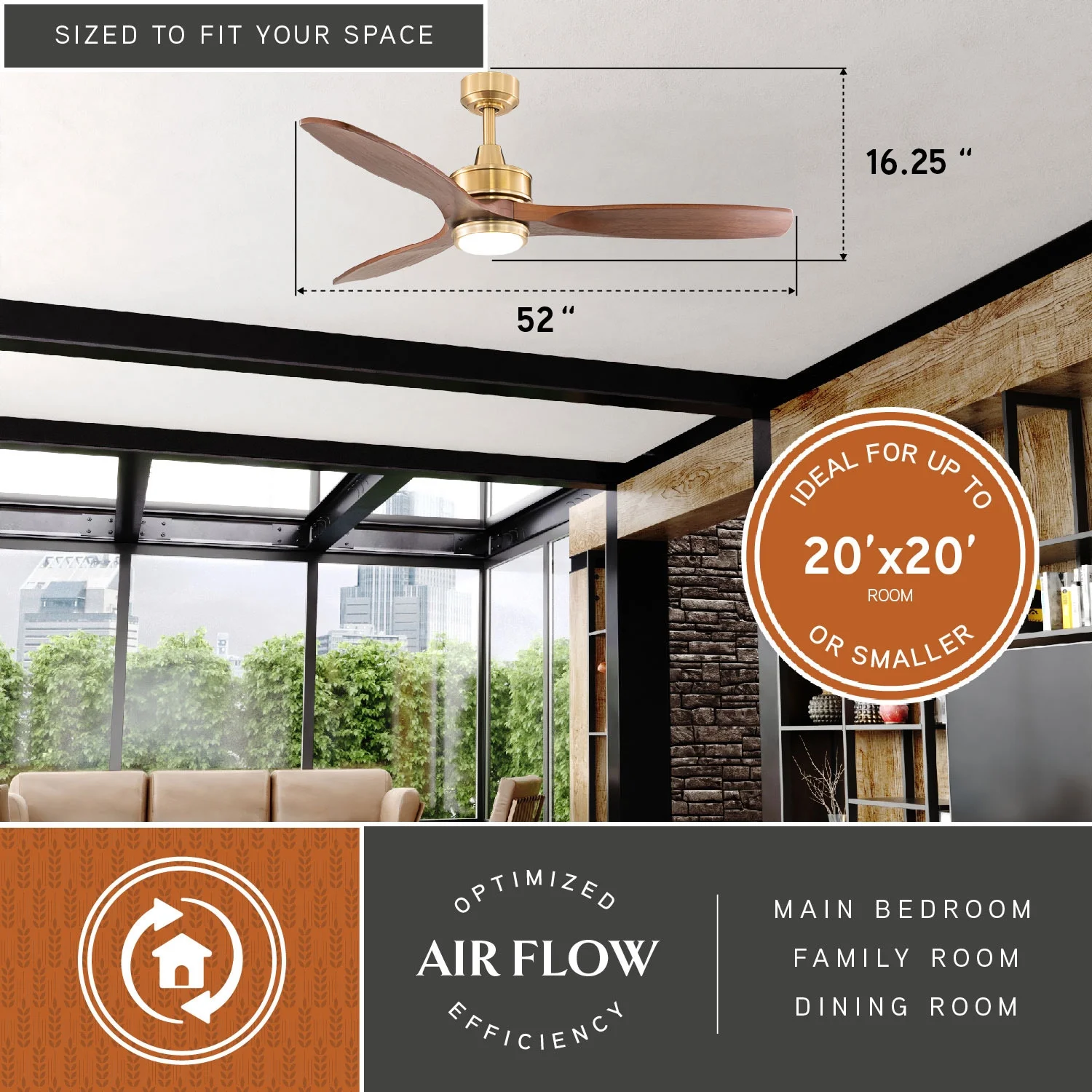 Vaxcel Curtiss Satin Brass Mid-Century Modern MCM Wood Propeller Ceiling Fan with LED Light Kit and Remote
