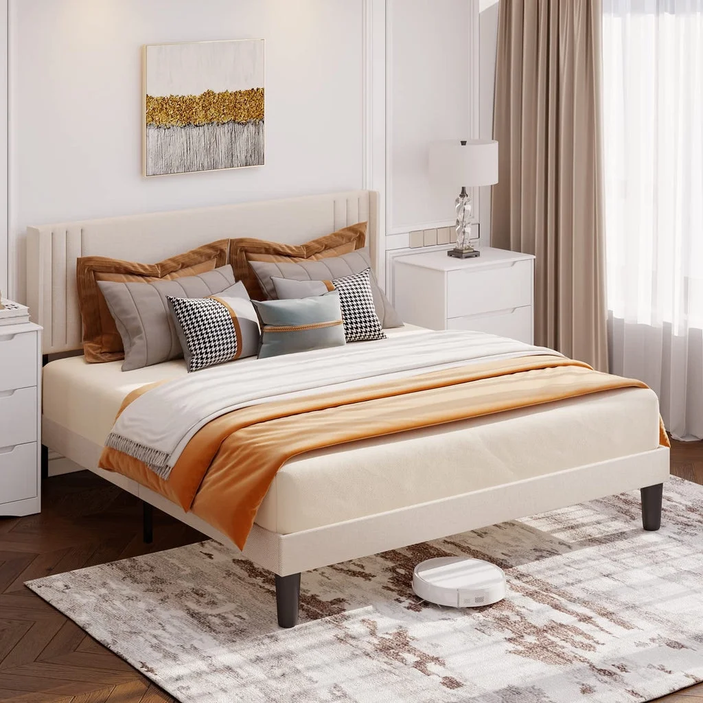 Aiho 4 Pieces Bedroom Furniture Set, Includes Queen Bed Frame, Nightstands Set of 2, Double Wide 6-Drawer Dresser - White - Image 6