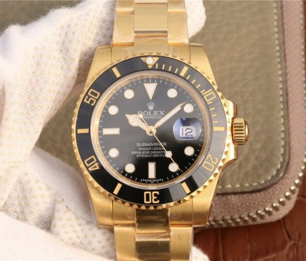 Replica Rolex Submariner 116613 LN YG Wrapped Black Dial YG Wrapped Bracelet Eta2836 - Elite Watch Atelier
