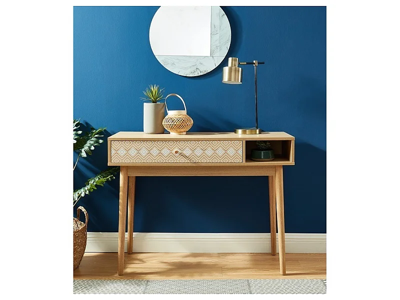 Console LEIKA  blanc et effet chêne  1 tiroir 100cm