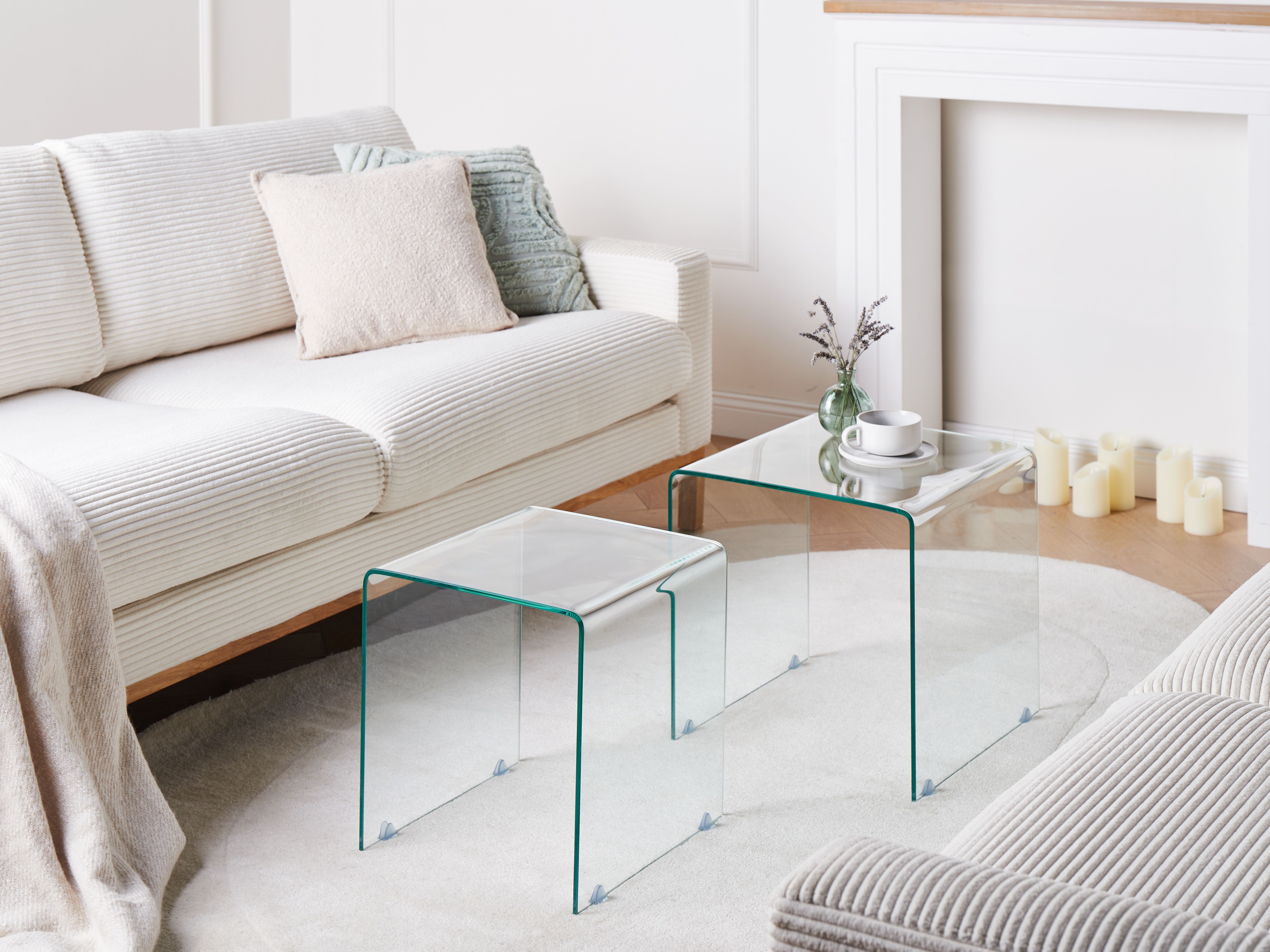 Set of 2 Side Tables KENDALL Tempered Glass Transparent