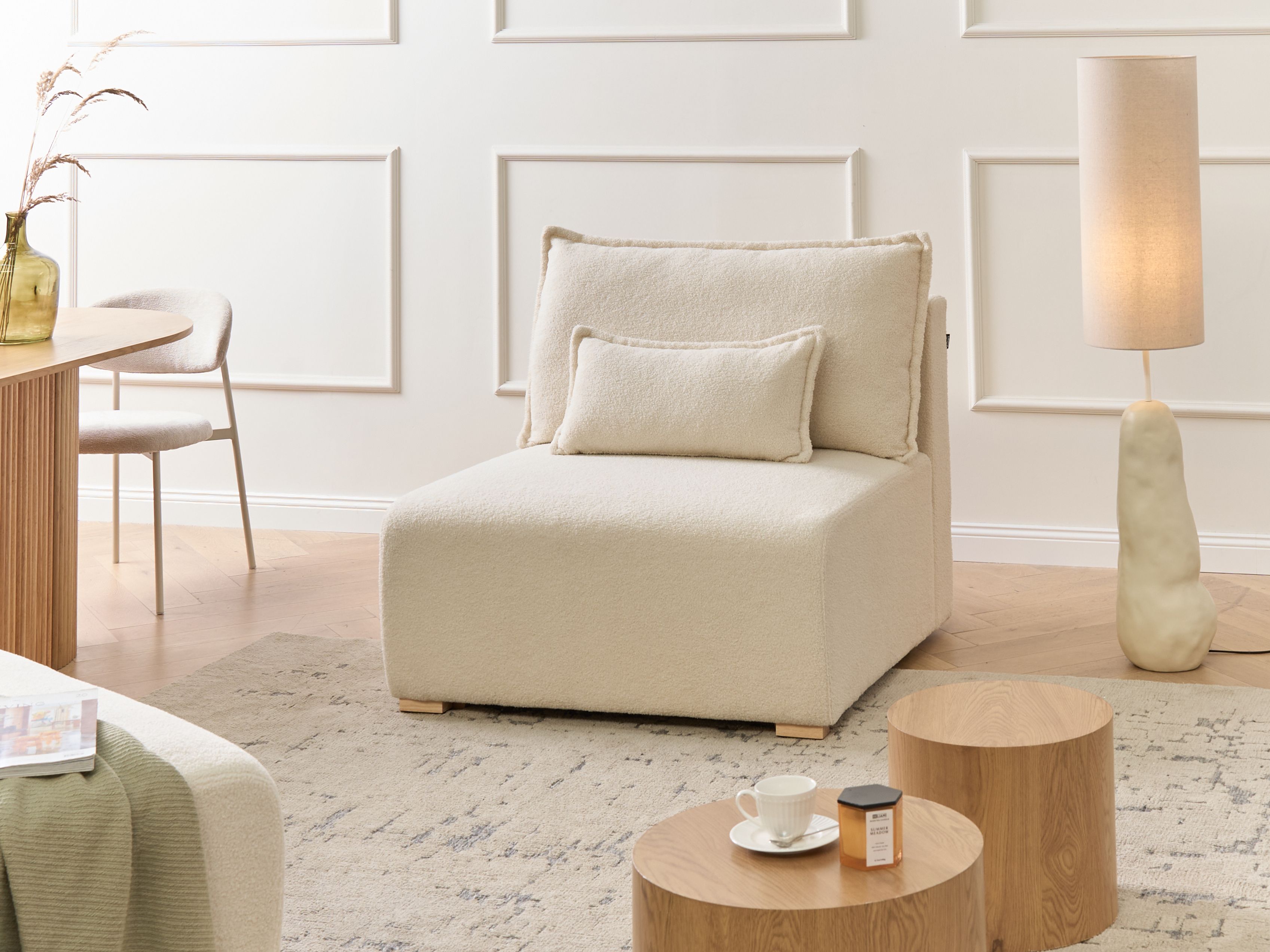 1-Seat Section NERBO Boucle Off-White with Storage