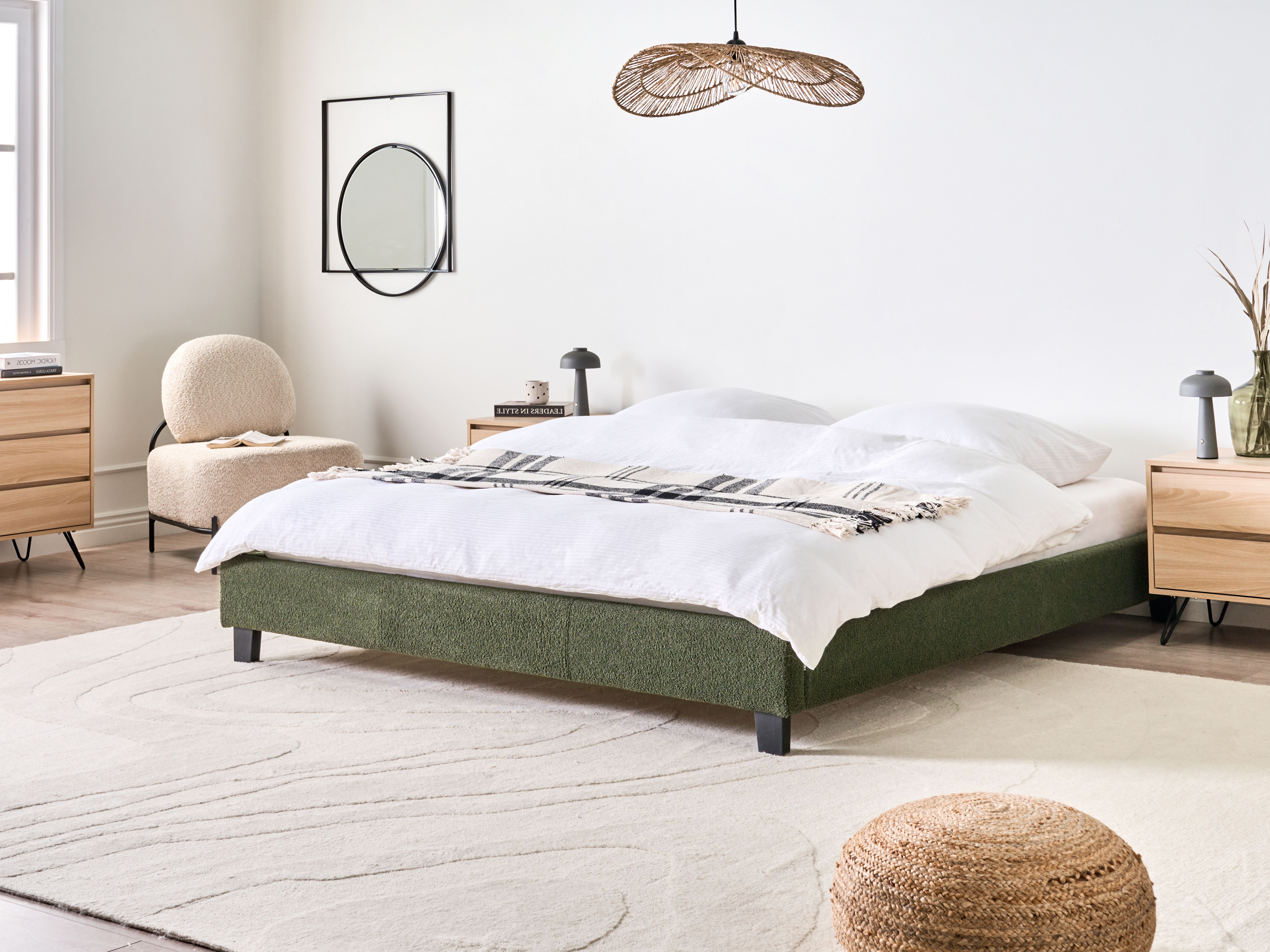 Bed without Headboard Boucle ROANNE 180 x 200 cm (EU Super King) Dark Green
