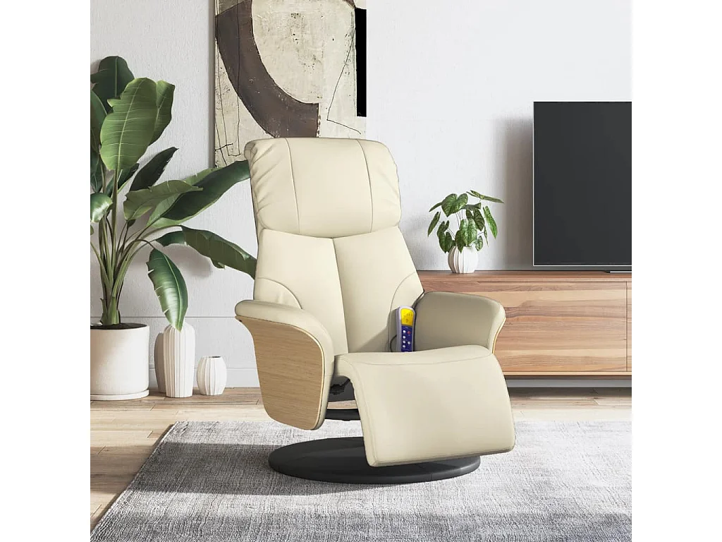Fauteuil inclinable-Fauteuil salon de massage et repose-pieds crème similicuir SHL2434