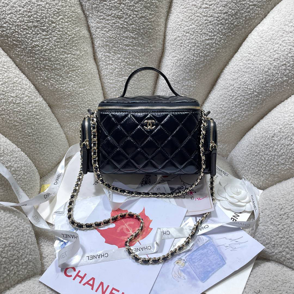 Chanel Cosmetic bag Shiny wrinkled leather1:1High-quality replica