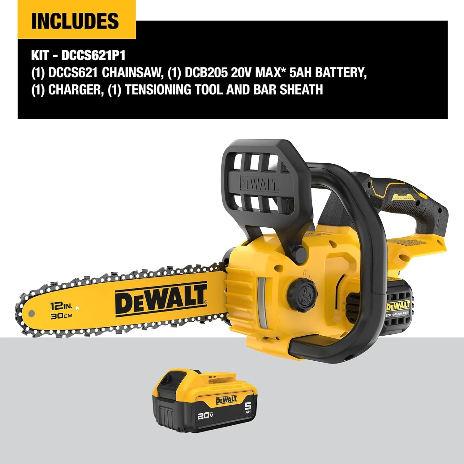 DEWALT 20V MAX 12 in Cordless Chainsaw Kit With Battery And Charger - DCCS621P1 - Image 2 DEWALT 20V MAX 12 in Cordless Chainsaw Kit With Battery And Charger - DCCS621P1 - Image 2