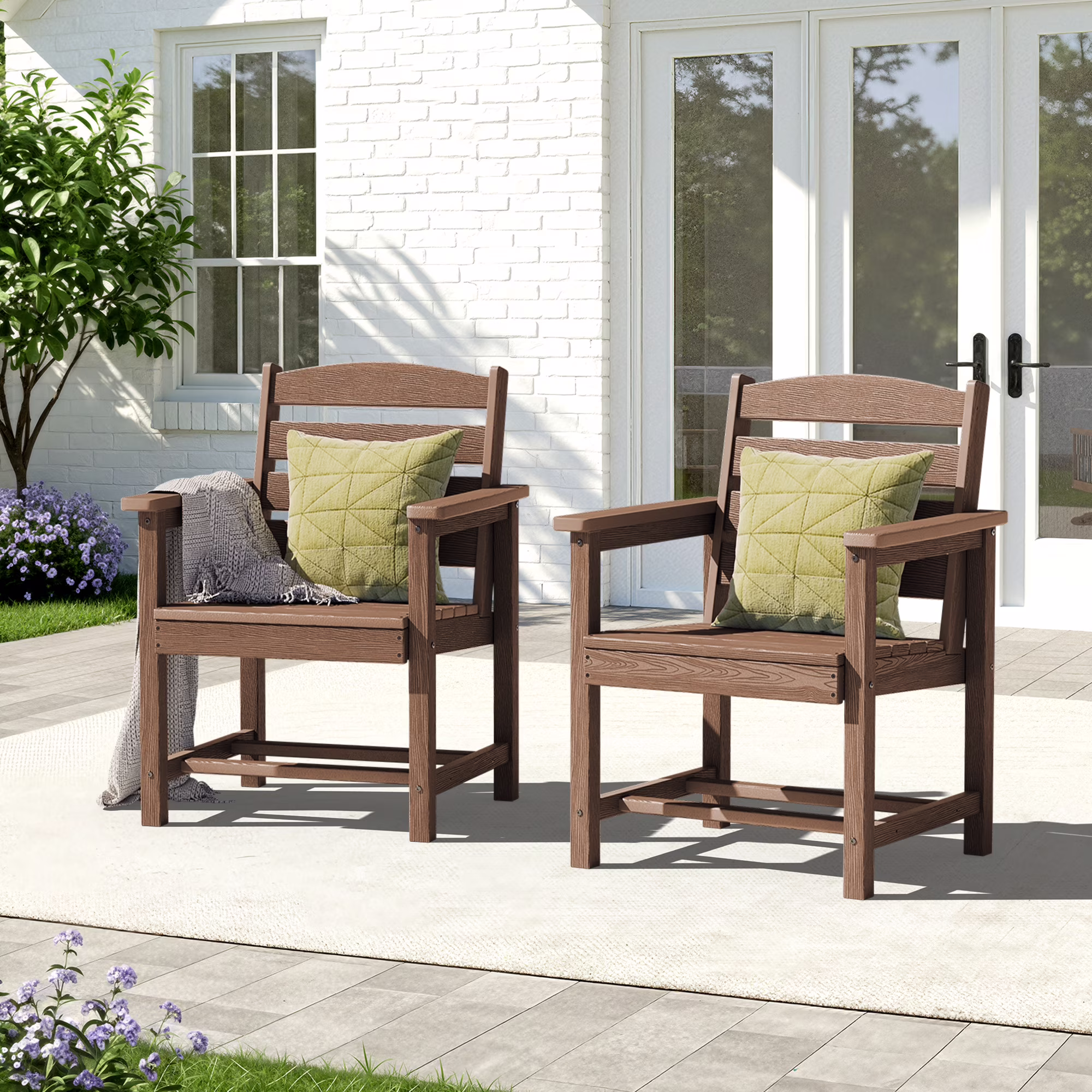 KINGYES 7-Piece Outdoor Dining Set, HDPE Patio Table and Chairs with Umbrella Hole, Gray - Image 5