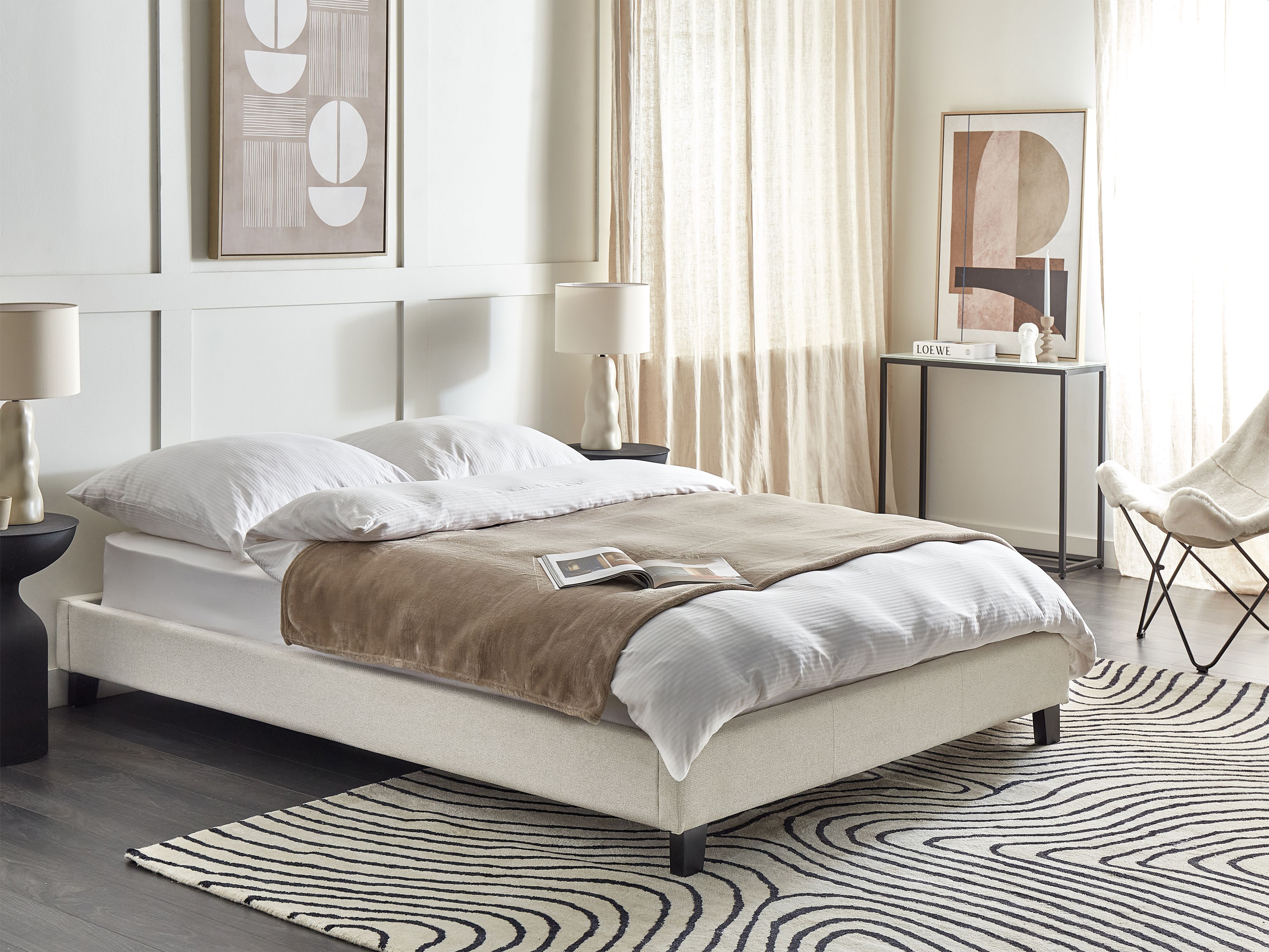 Bed without Headboard Fabric ROANNE 140 x 200 cm (EU Double) Light Beige