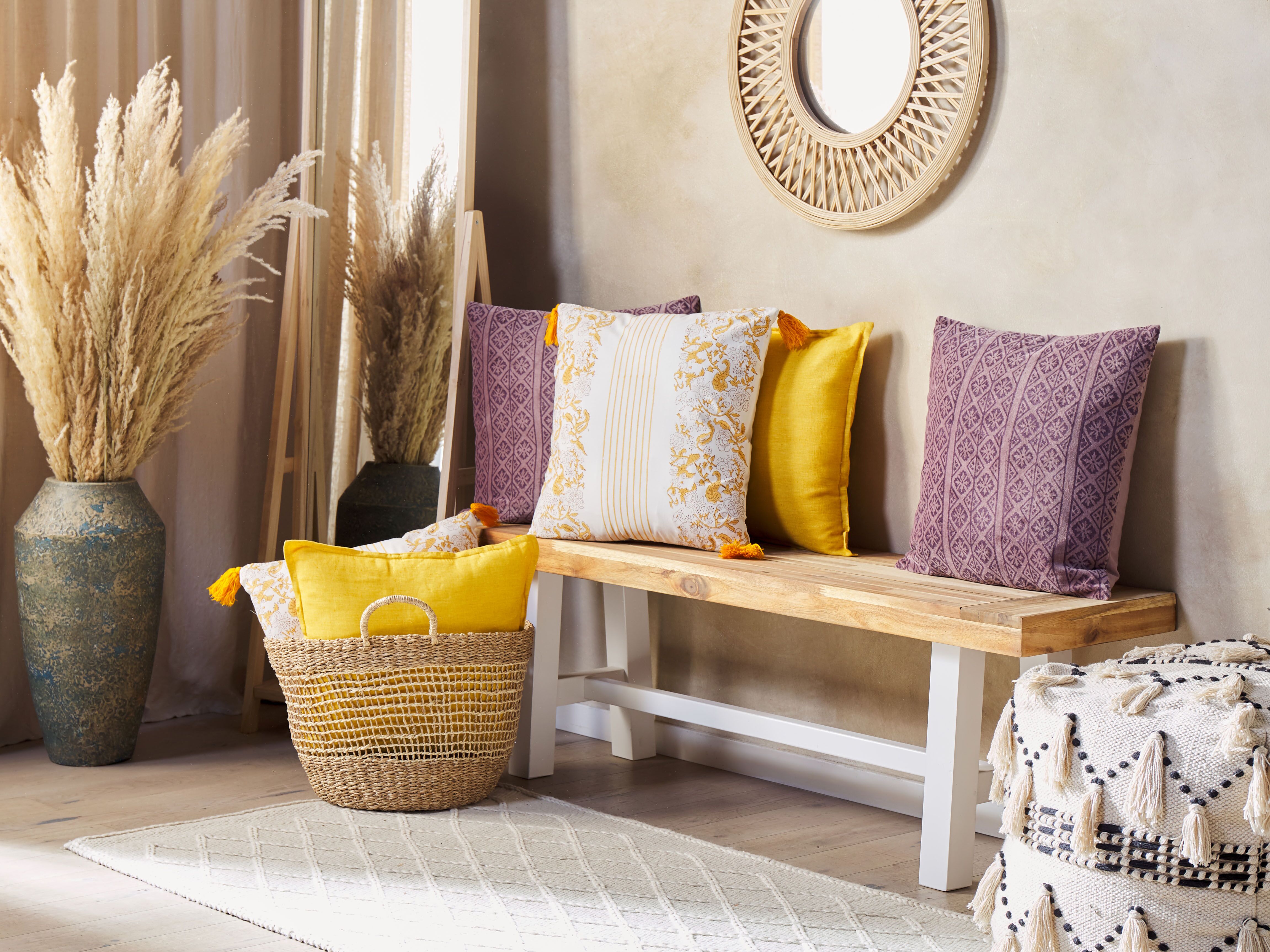 Set of 2 Decorative Cushions BILOBA Cotton 45 x 45 cm Yellow Floral Pattern