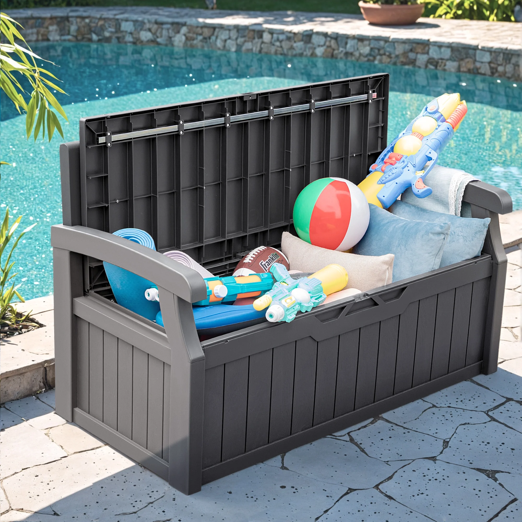 Homall 80 Gallon Plastic Storage Bench Made Of Durable Weatherproof Resin And Deck-Box Organized Storage Compartment For Outdoor Patios And Lawns,Black - Image 19