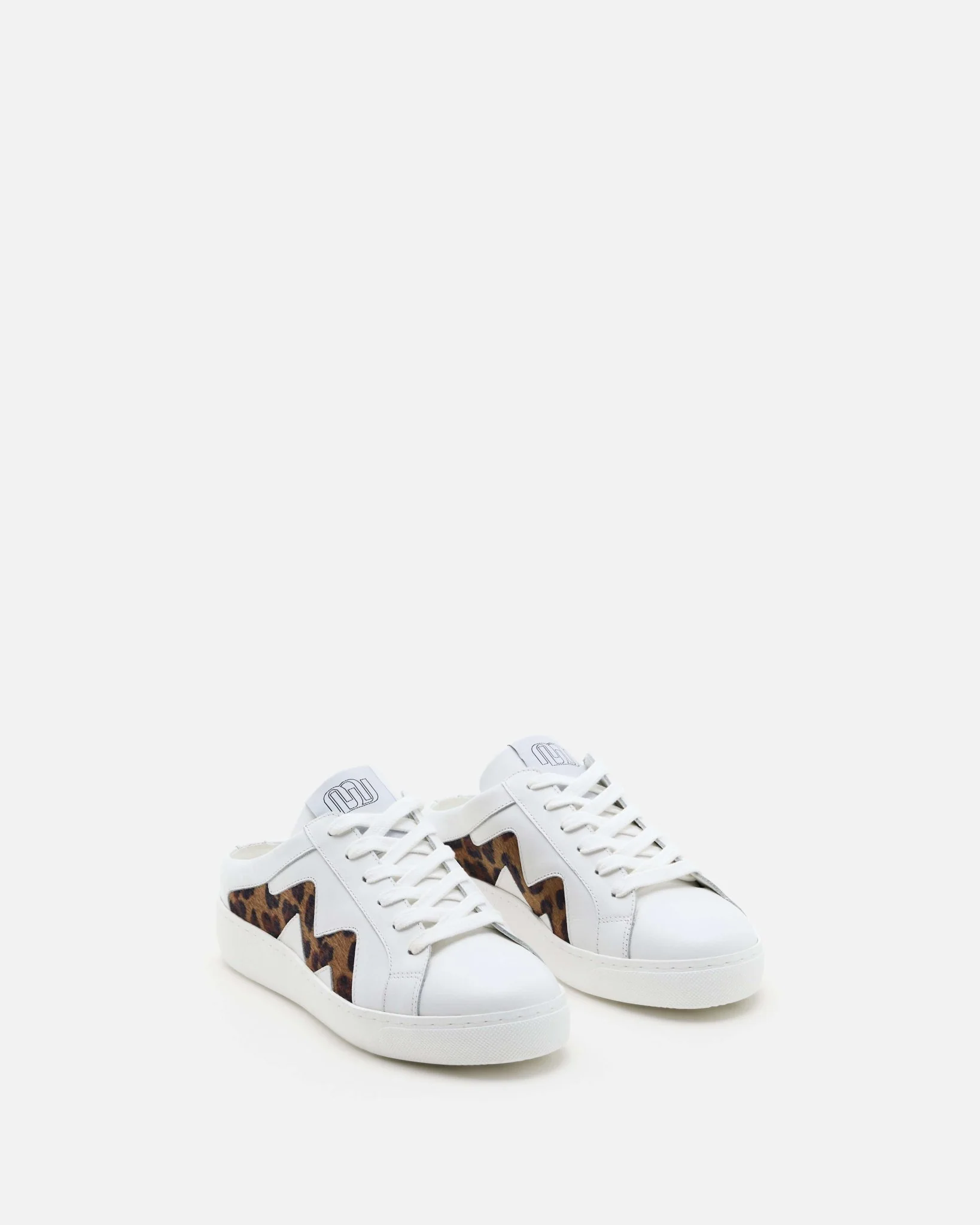 TENNIS COLINE BLANC LÉOPARD - Baskets mules en cuir