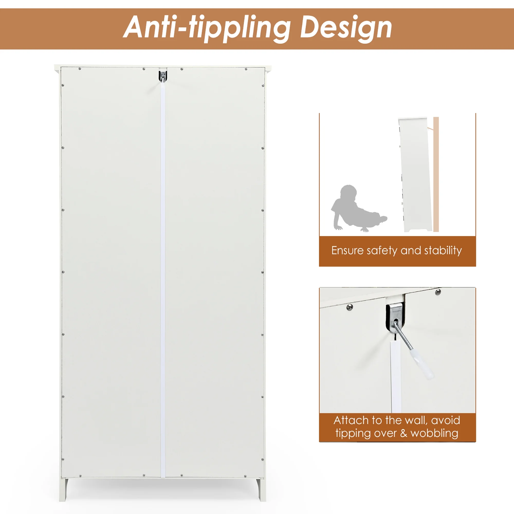 Costway Accent Floor Storage Cabinet W/ Adjustable Shelves Antique 2-Door Cream White - Image 7