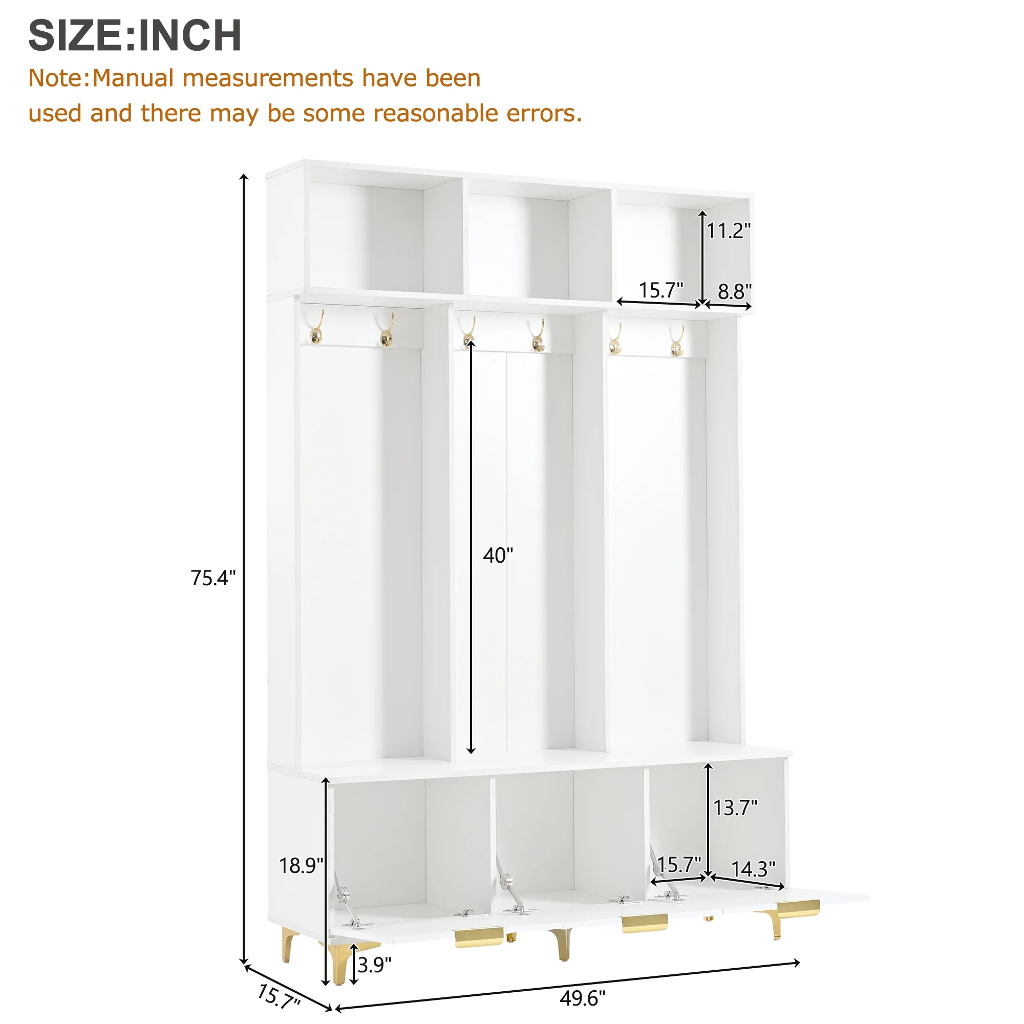 Euroco Modern Hall Tree with High Gloss Fluted Doors, Gold Accents, Shoe Storage & Bench a?? Entryway Organizer with Cubbies and Coat Hooks - Image 16