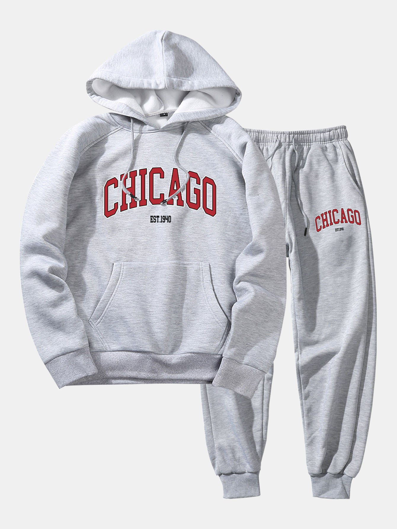 Chicago Letter Print Hoodie & Jogger Pants