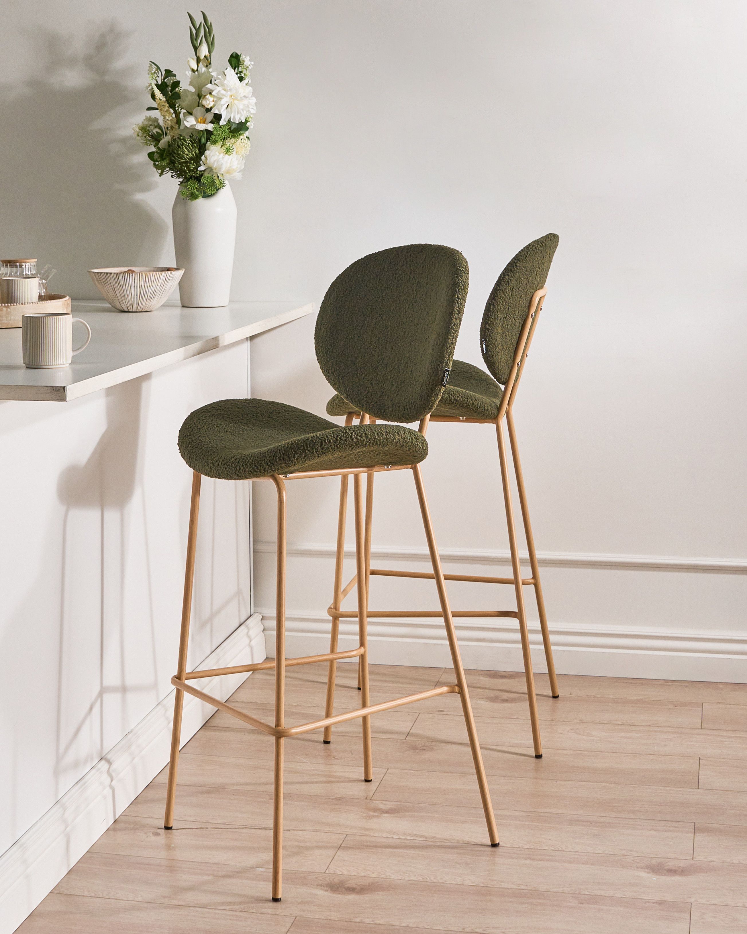 Set of 2 Bar Chairs LUANA Boucle Dark Green
