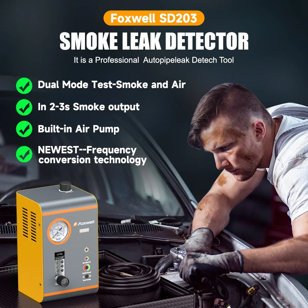 FOXWELL SD203 Automotive Smoke Machine with Pressure Gauge & Flow Meter, All Systems EVAP Vacuum Leak Detector - Image 11