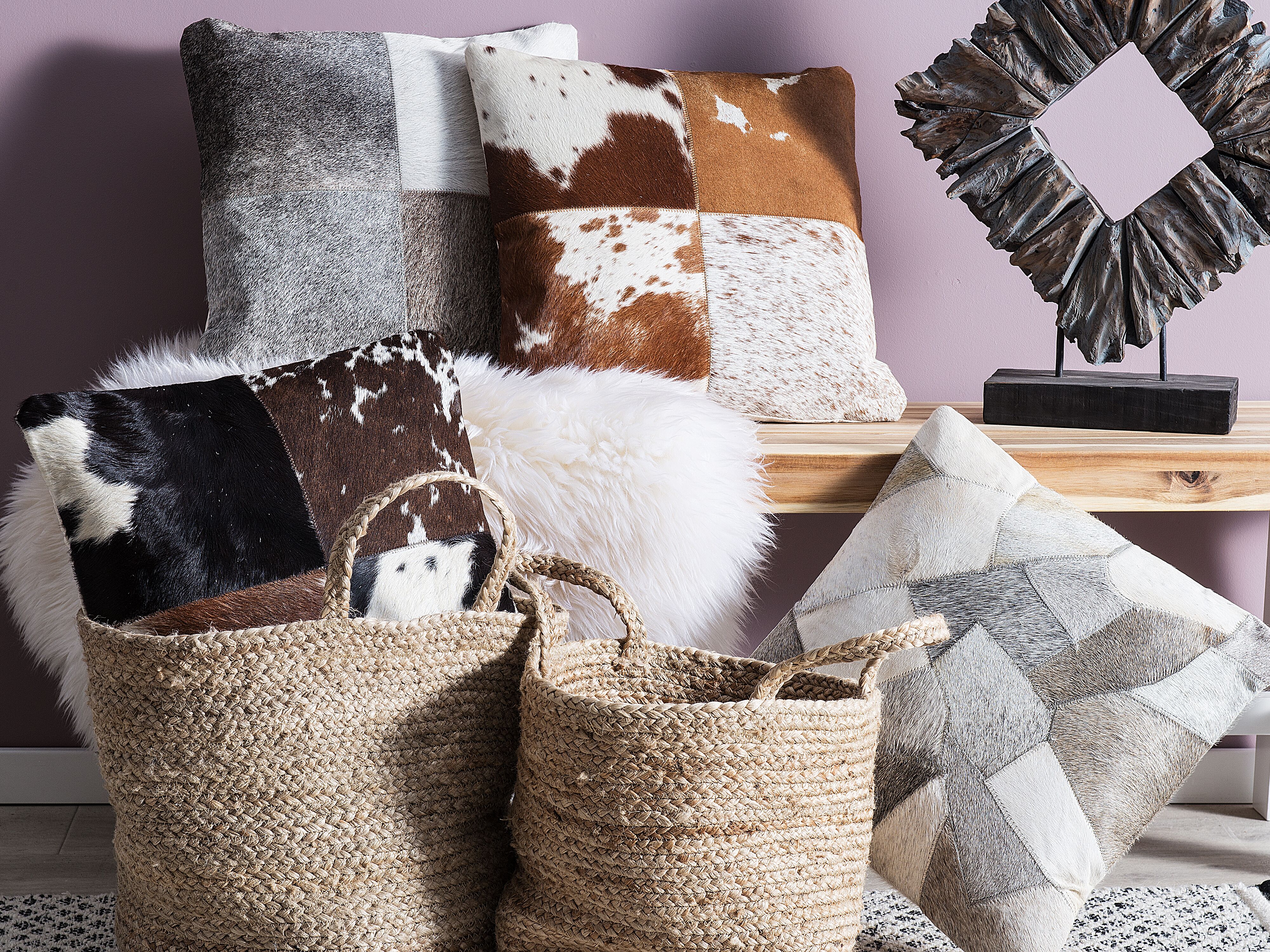 Throw Cushion NELLAD Leather 45 x 45 cm Grey Patchwork