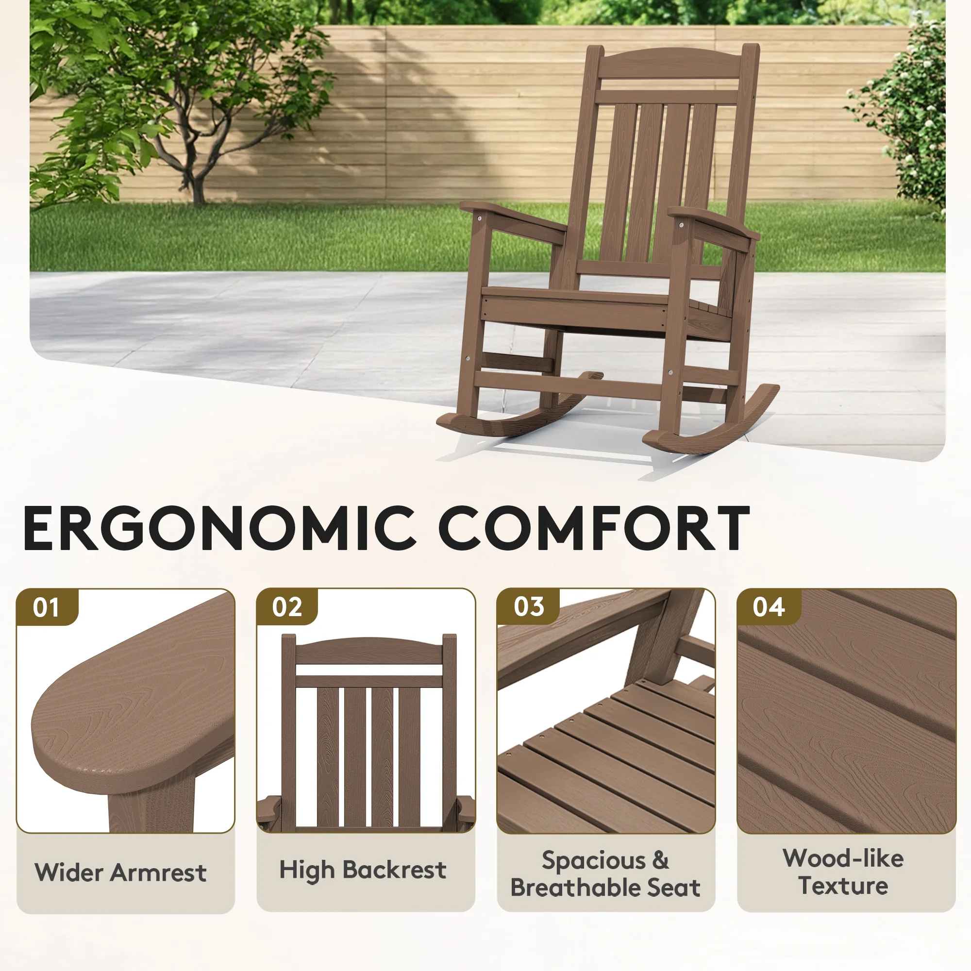 KINGYES HDPE Outdoor Rocking Chairs Set of 2,HDPE Patio Rocker for Porch,Black - Image 33