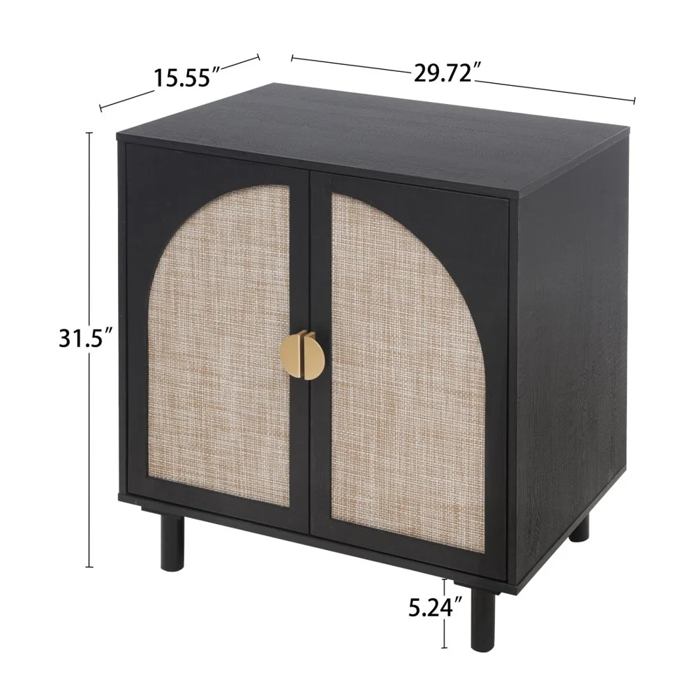 Tcbosik Rattan Storage Cabinet, Boho Sideboard Buffet Cabinet, Accent Cabinet with 2 Doors and Adjustable Shelves, Living Room, Kitchen, Dining Room, Hallyway, Black - Image 3