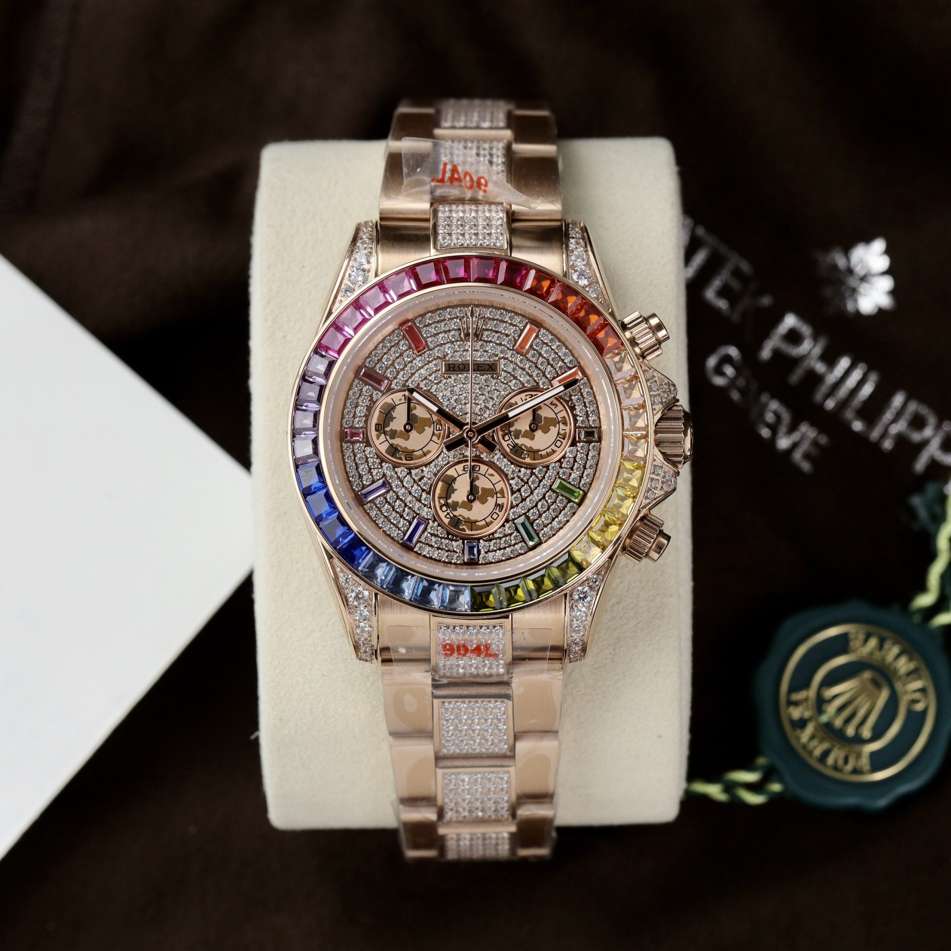 Rolex Replica 1:1 Watch Daytona Rainbow Full CZ Stone High Quality 40mm - Elite Watch Atelier