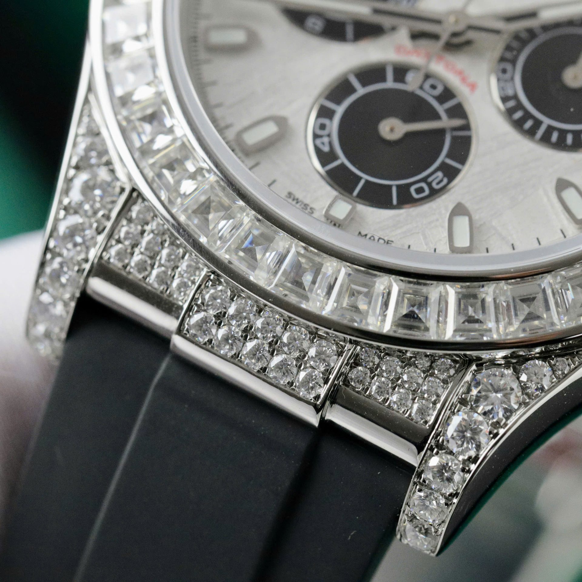 Rolex Daytona Replica Watch Dial Meteorite Custom Diamonds Moissanite Baguette 40mm - Top club